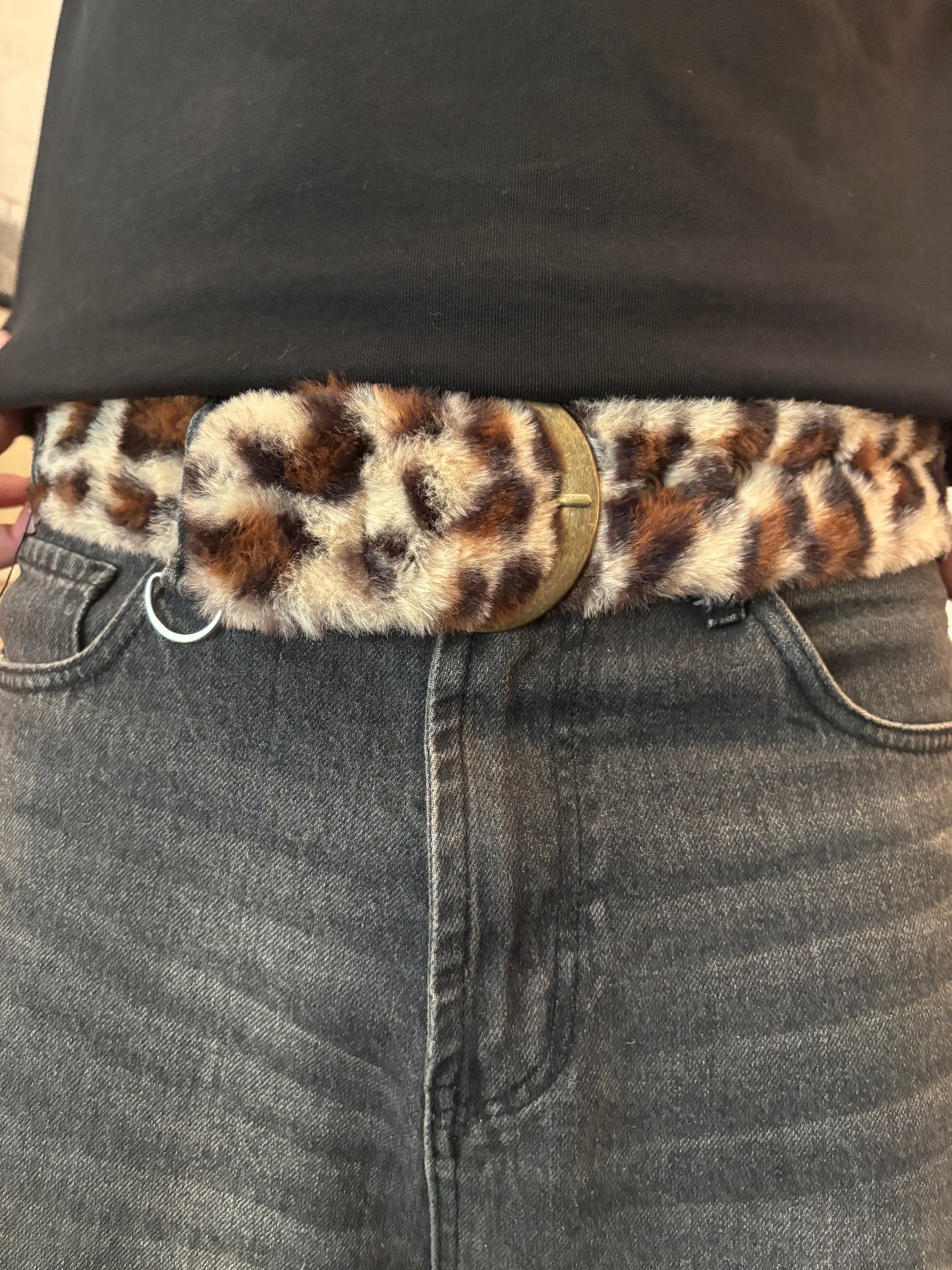 Belt, cheetah print fur belt