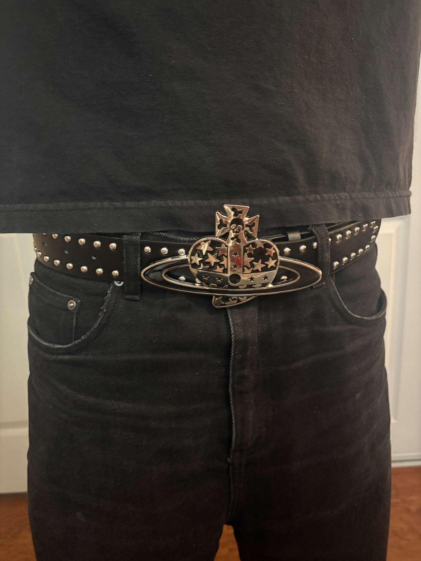 Belt , black studded Saturn heart belt