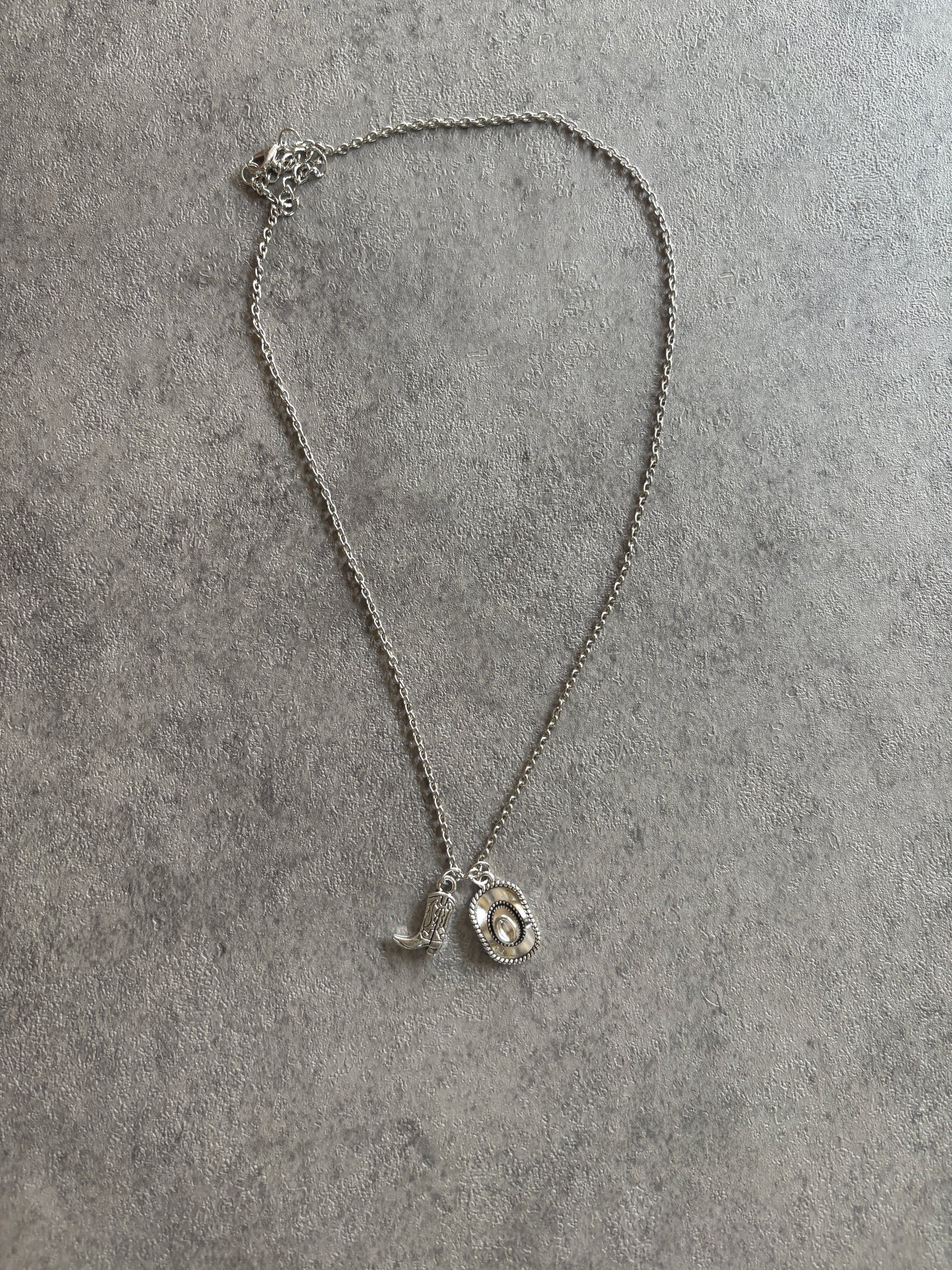 Necklace, Silver cowboy boots and hat necklace