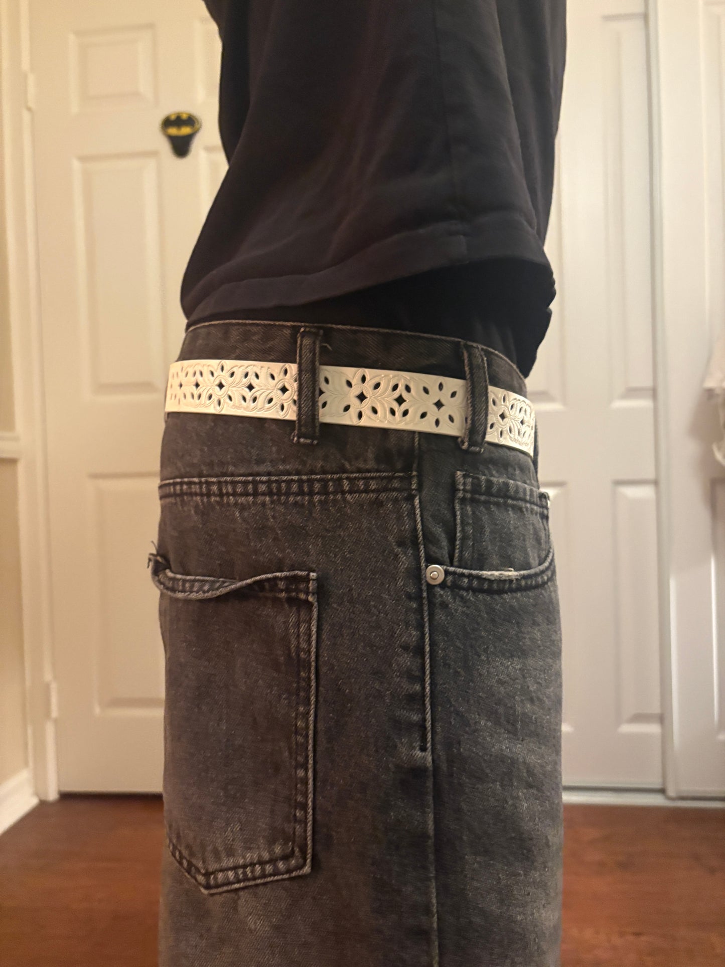 Belt , white woven pattern belt