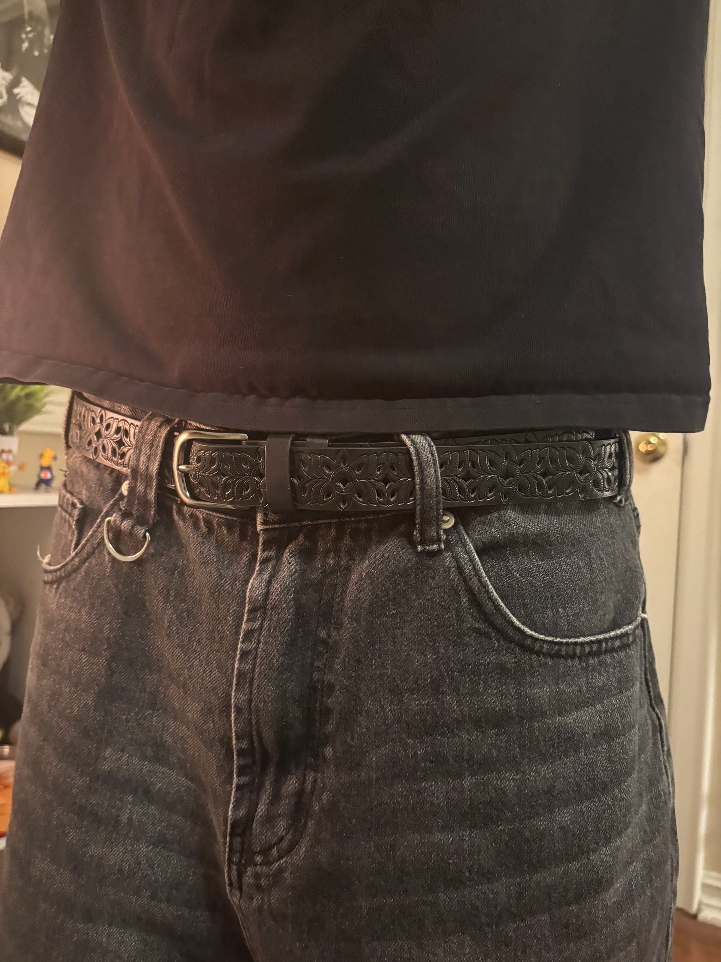 Belt , black woven pattern belt