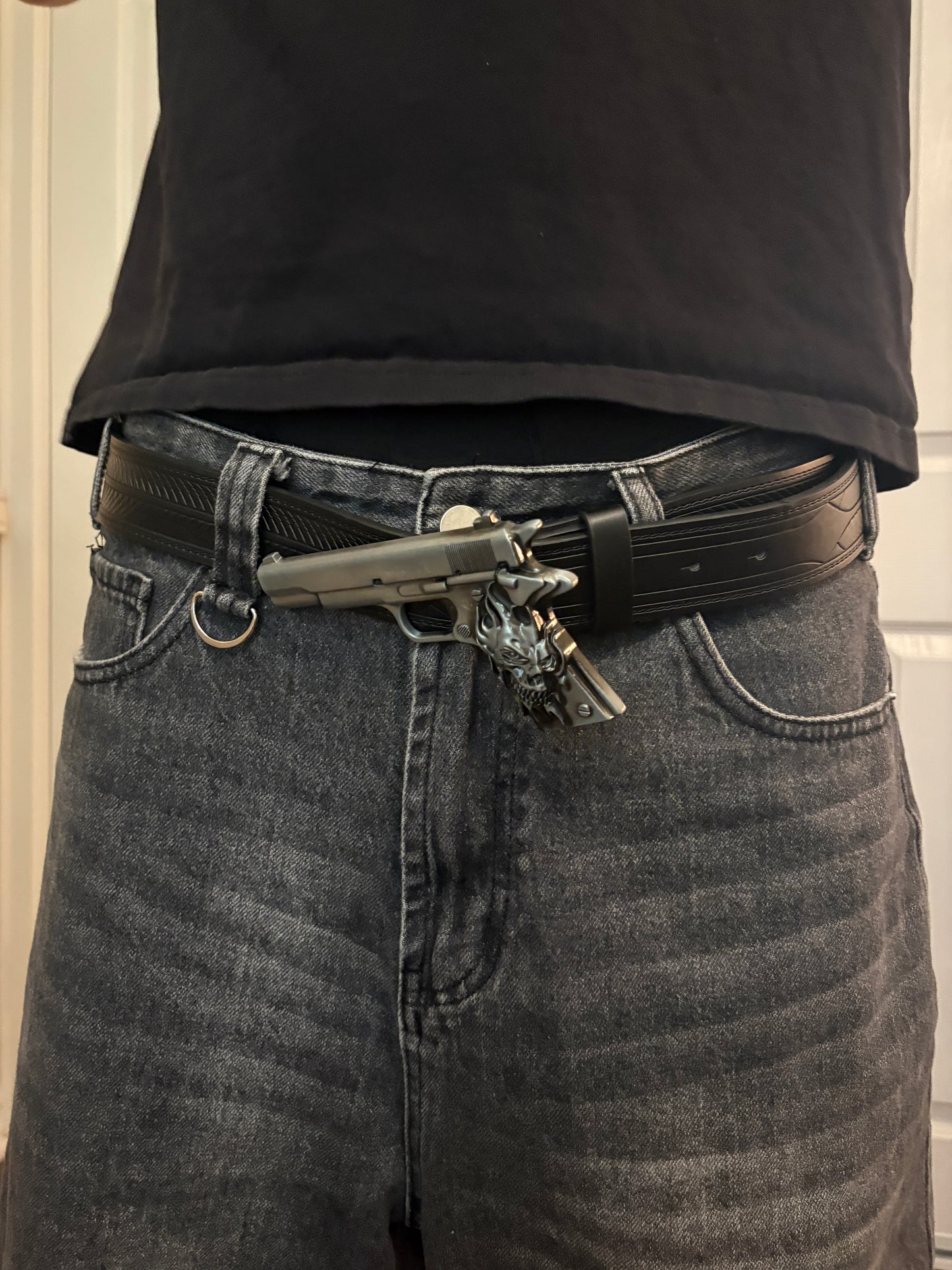 Belt , black skull pistol belt