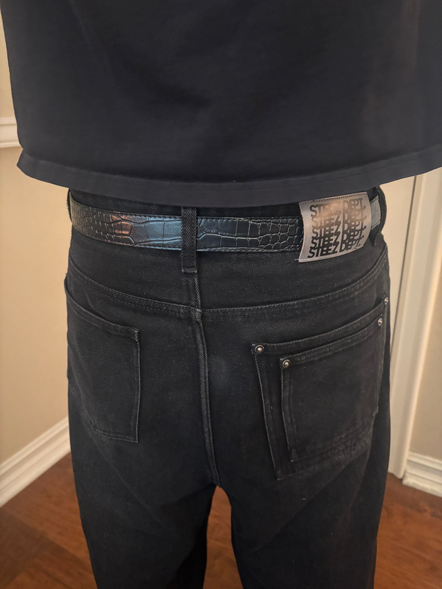 Belt , black silver crocodile print belt