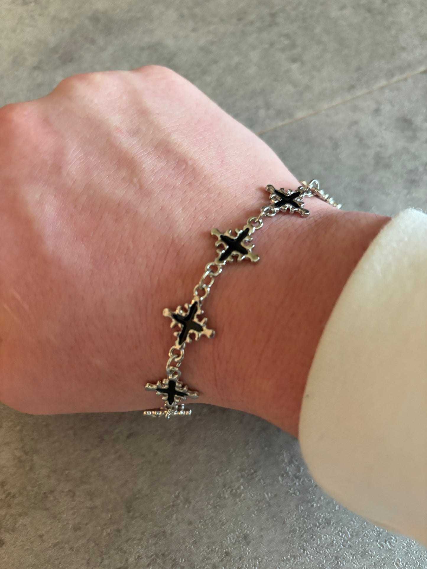 Bracelet , Y2K silver black cross bracelet