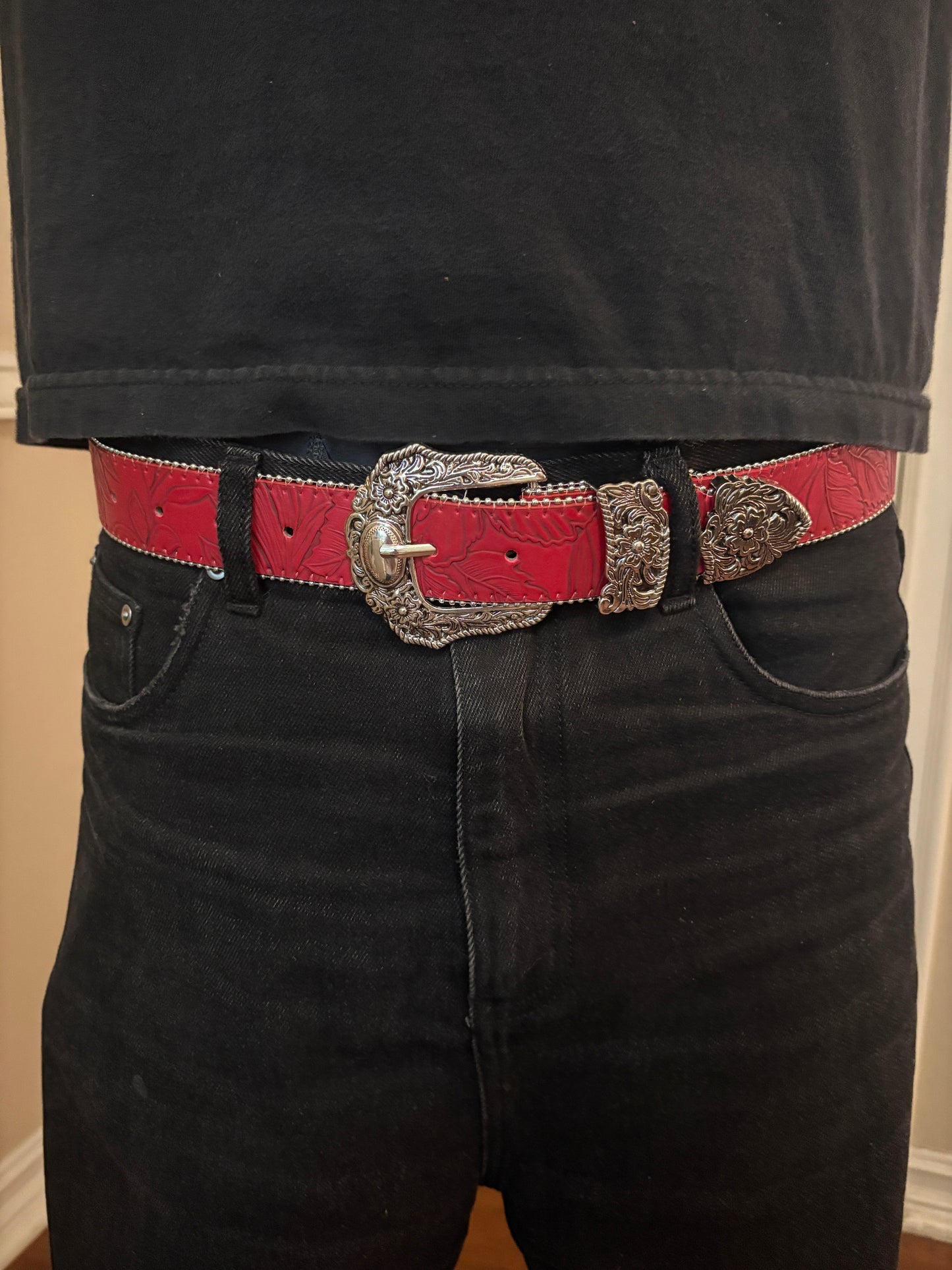 Belt , wine red leaf belt