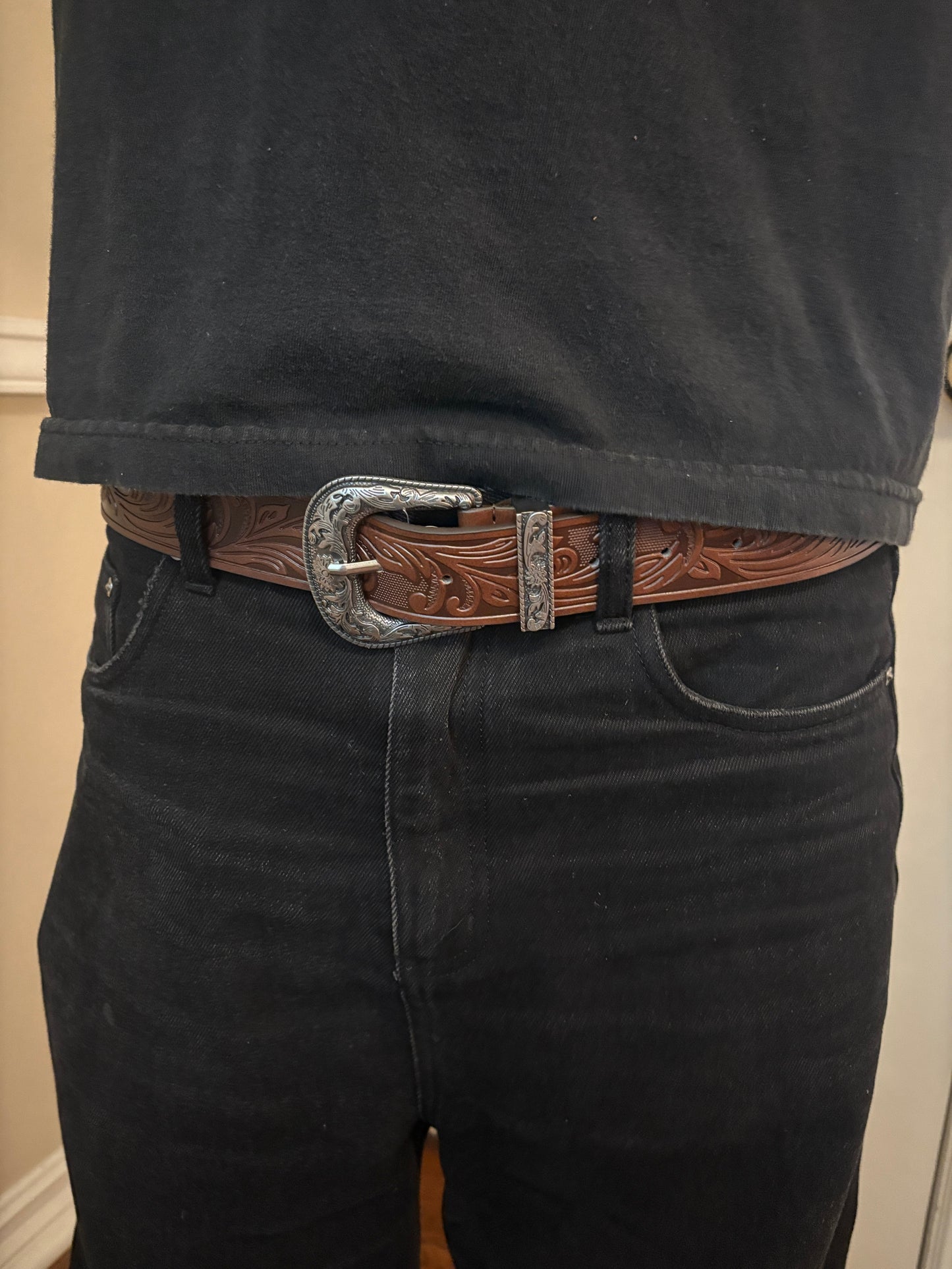 Belt, brown cowboy silver buckle