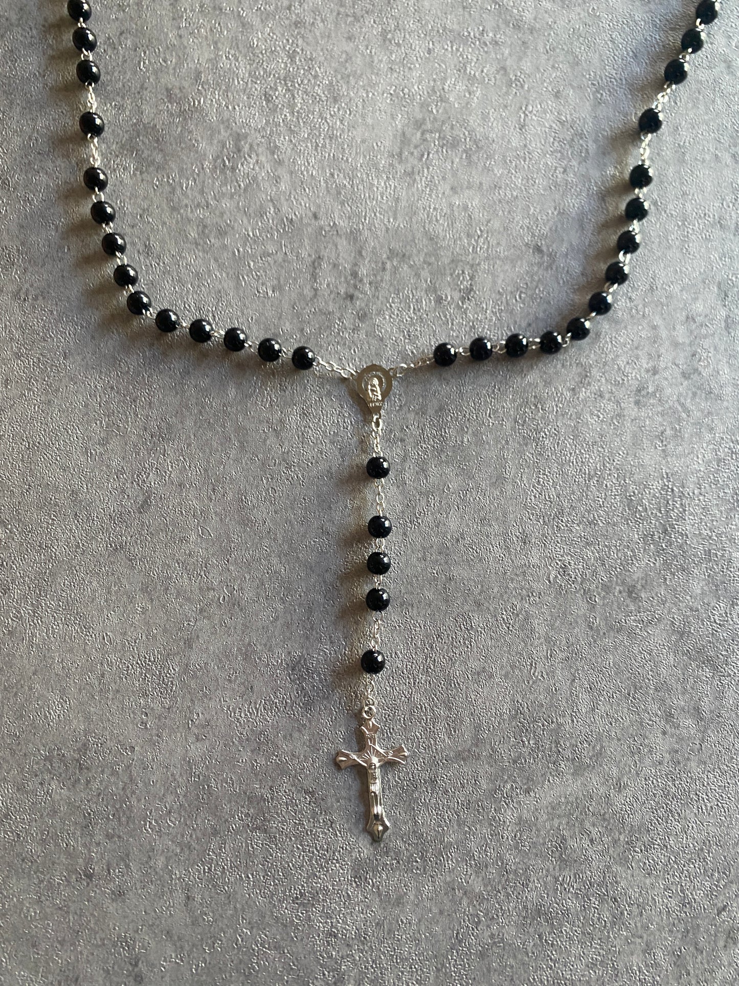 Necklace , Black bead rosary necklace