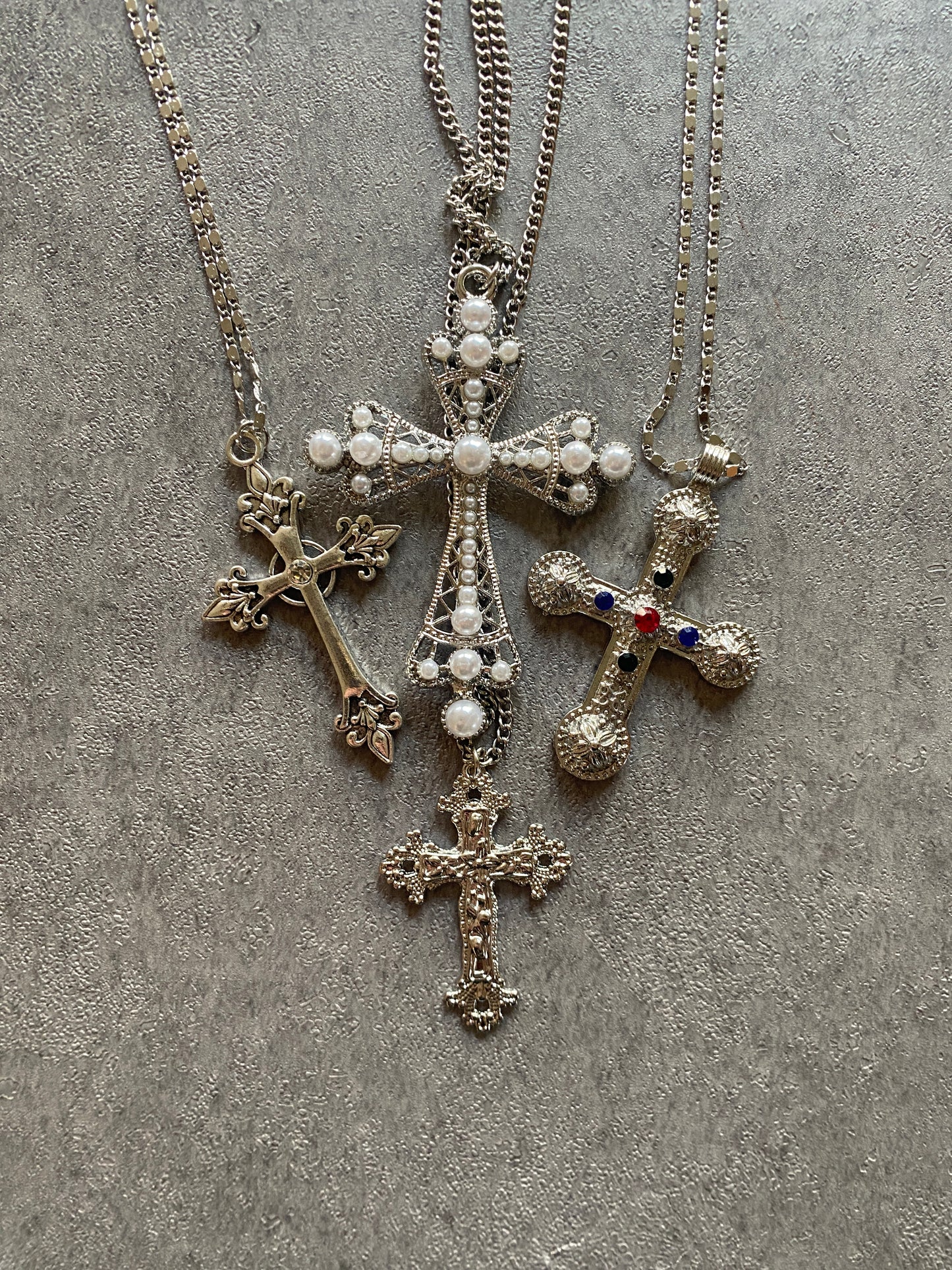Necklace , Silver cross chain bundle