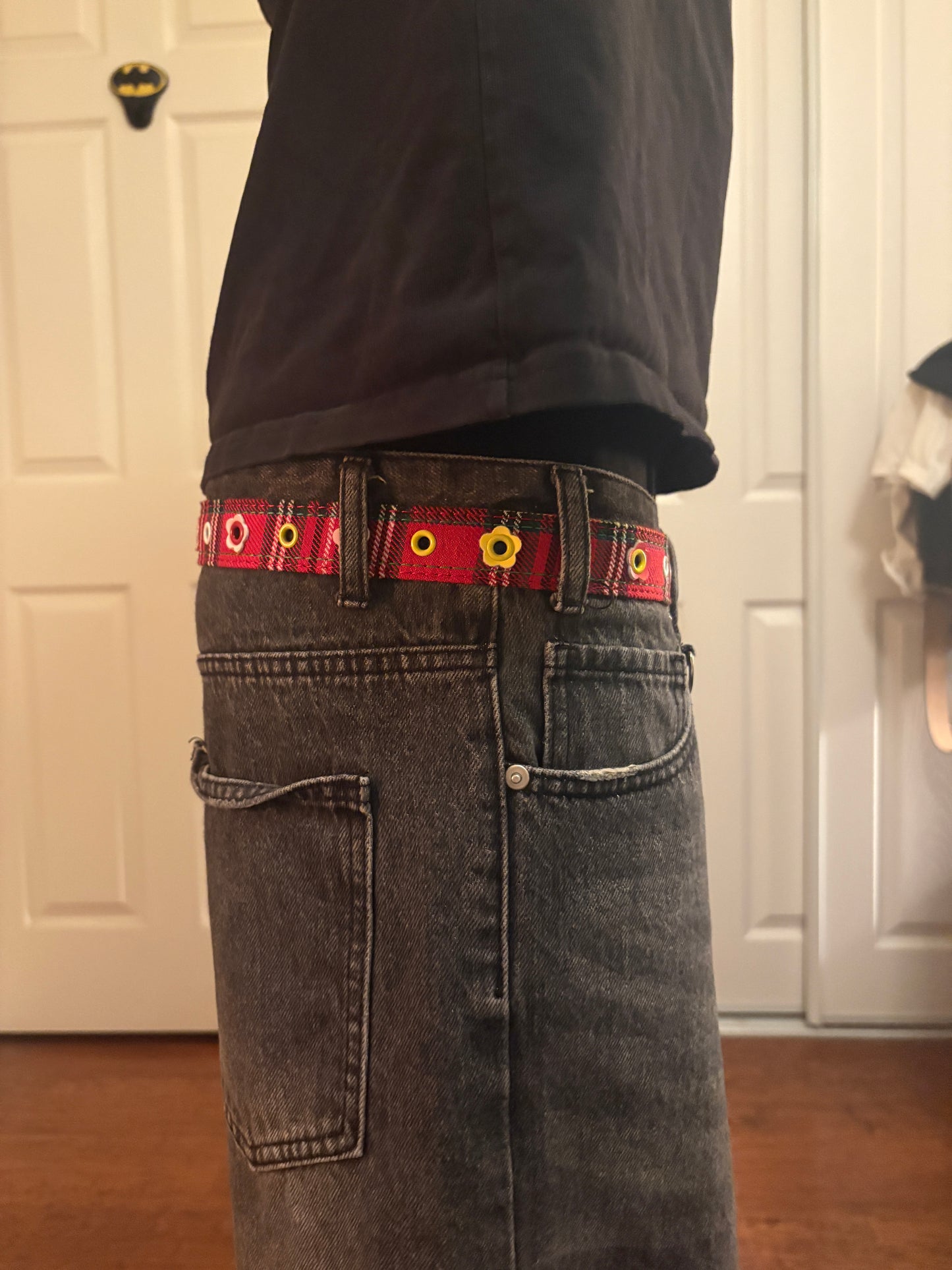 Belt , Red flannel plaid print belt