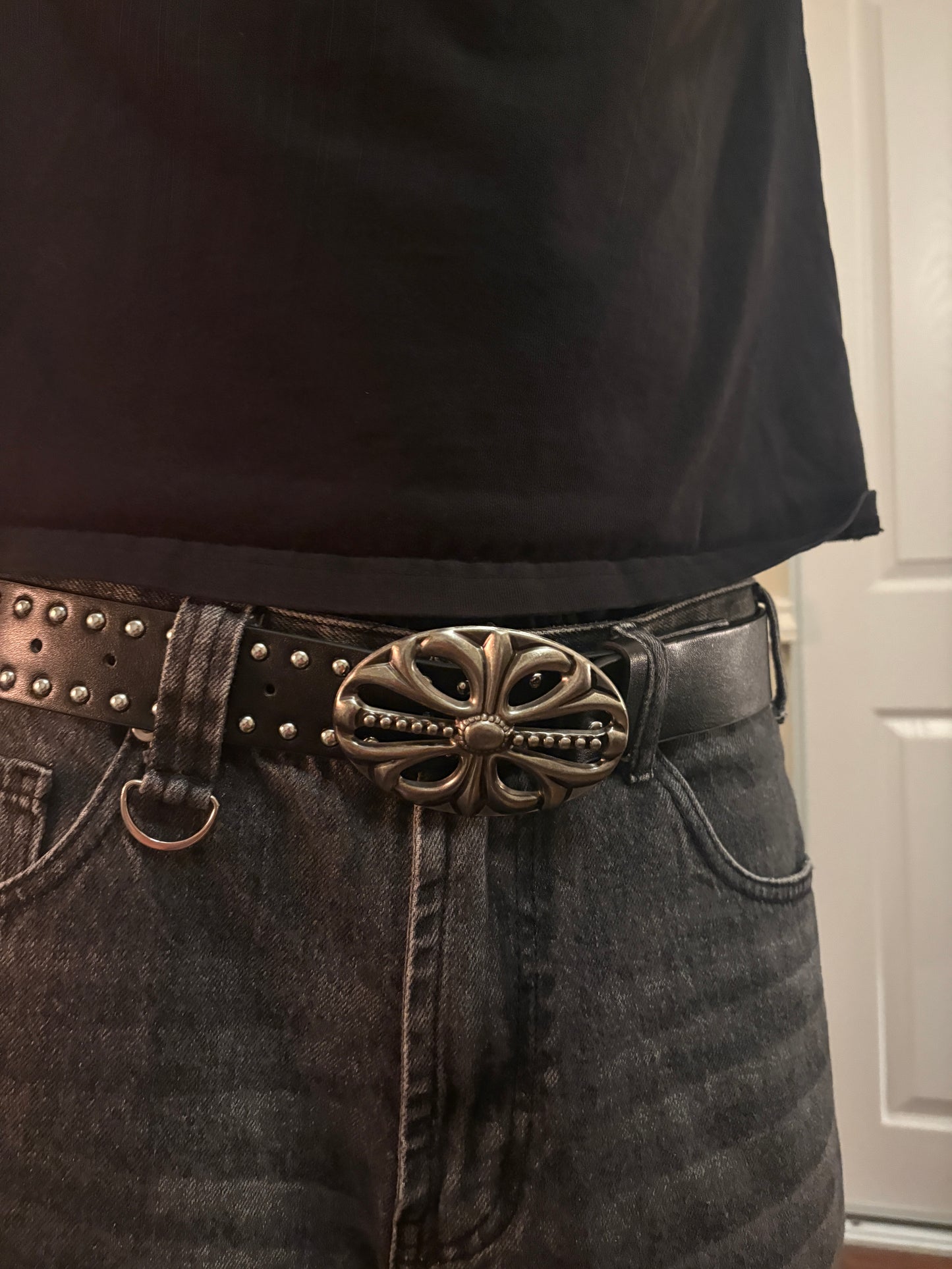 Belt , studded black cross belt