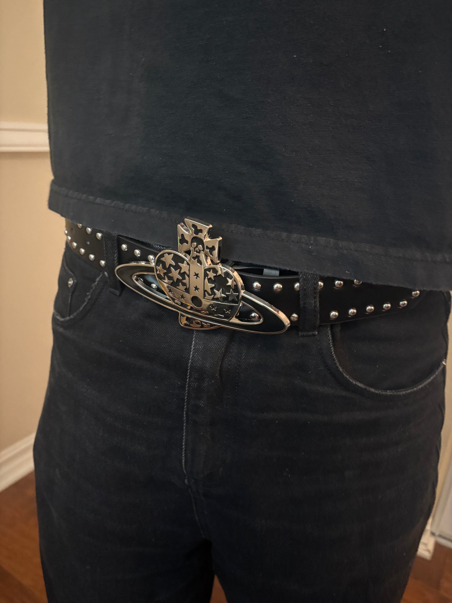 Belt , black studded Saturn heart belt