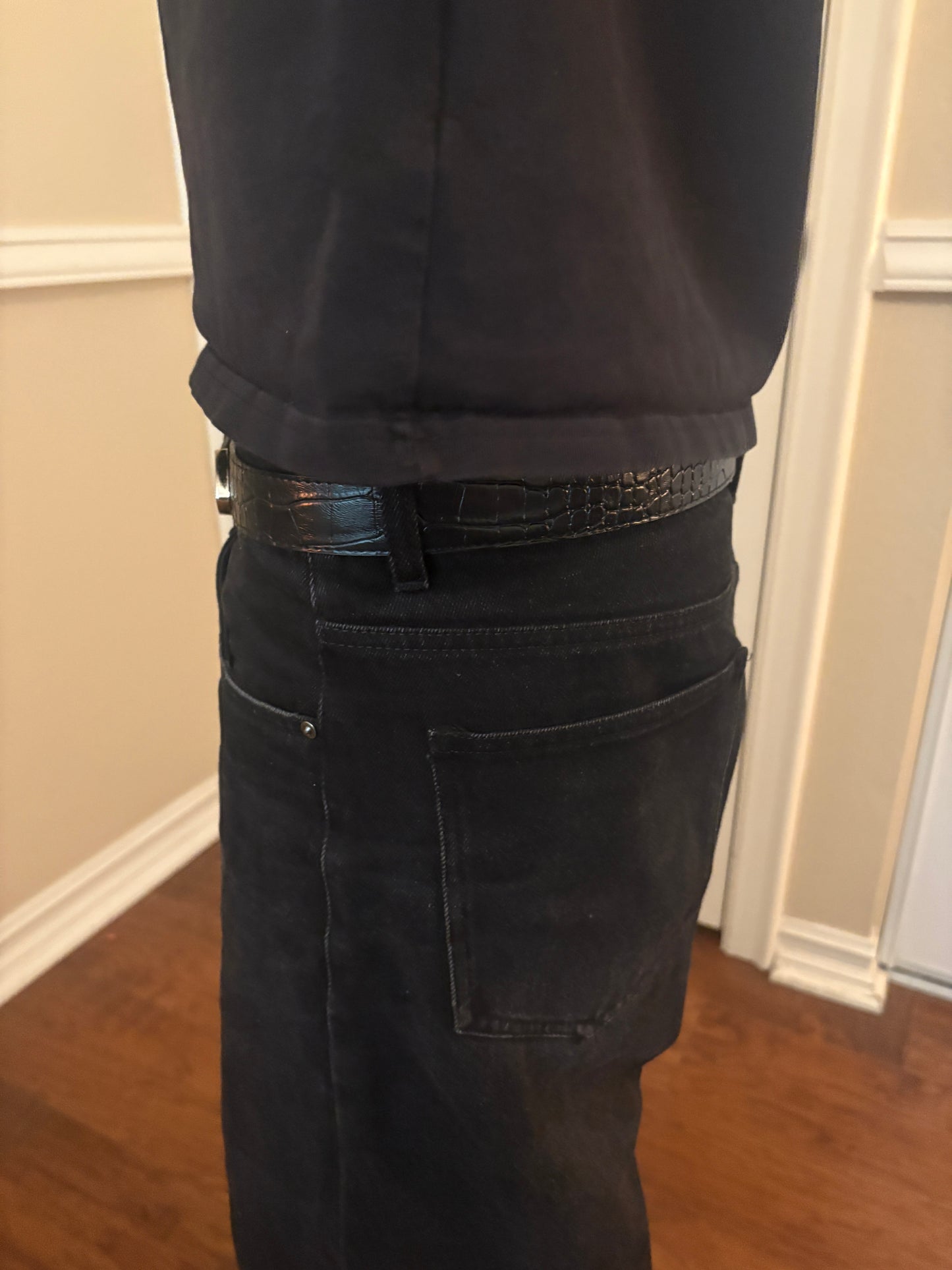 Belt , black silver crocodile print belt