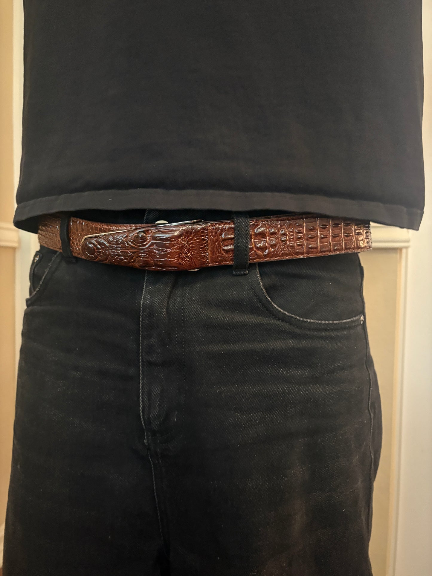 Belt , brown crocodile print belt