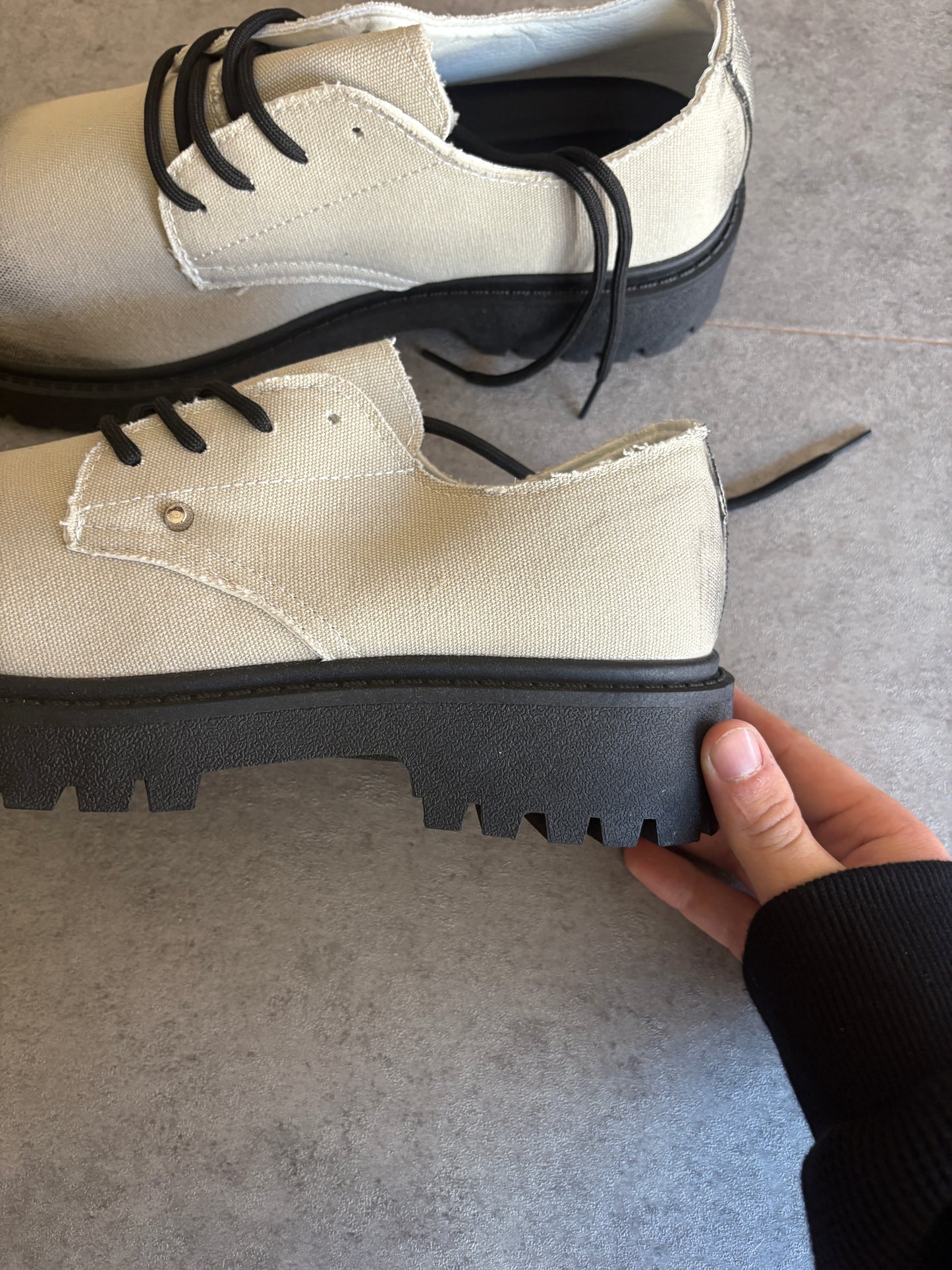 A , cream / black “ half “ boots