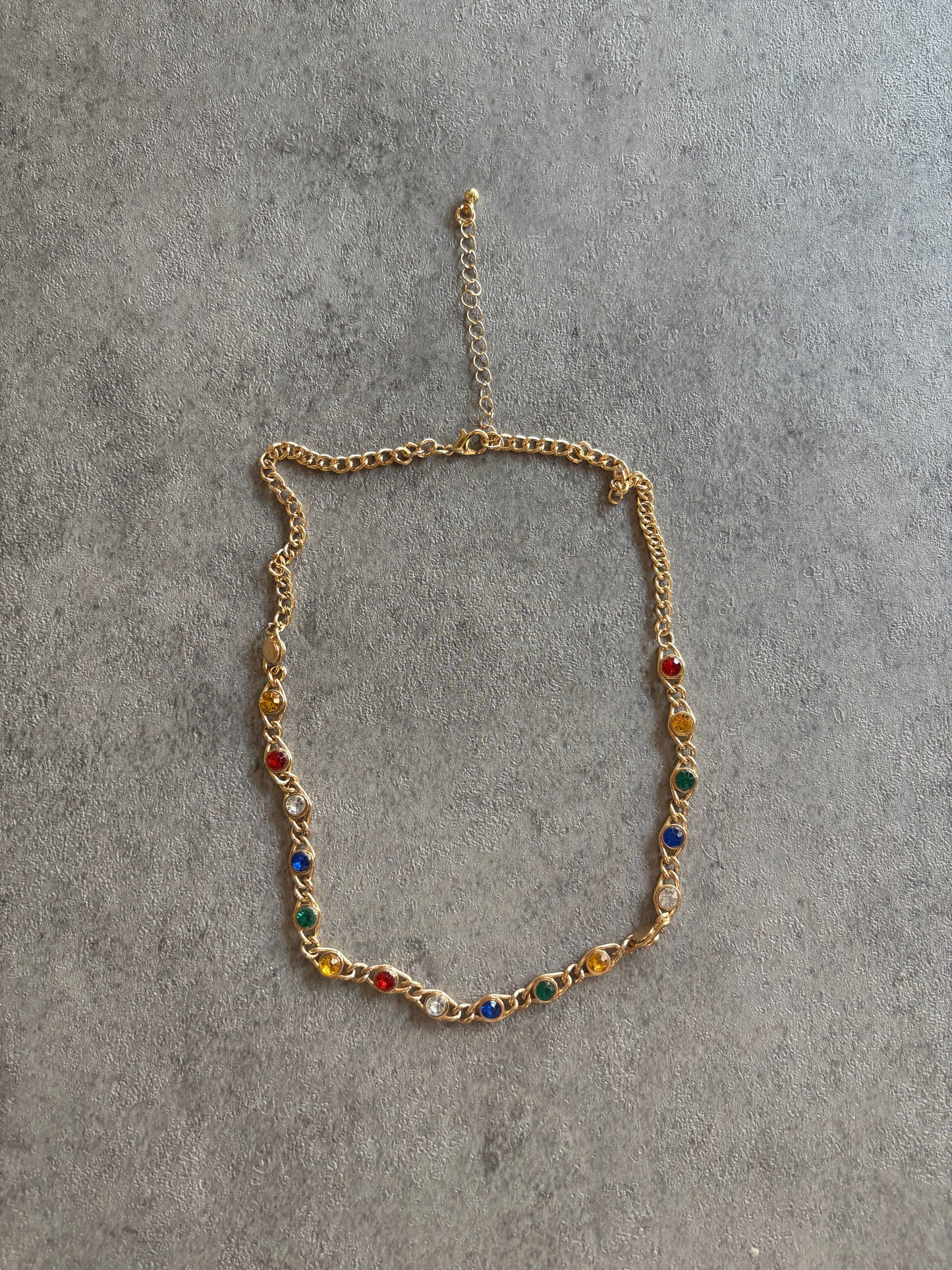 Necklace , Gold multicolor gemstone necklace