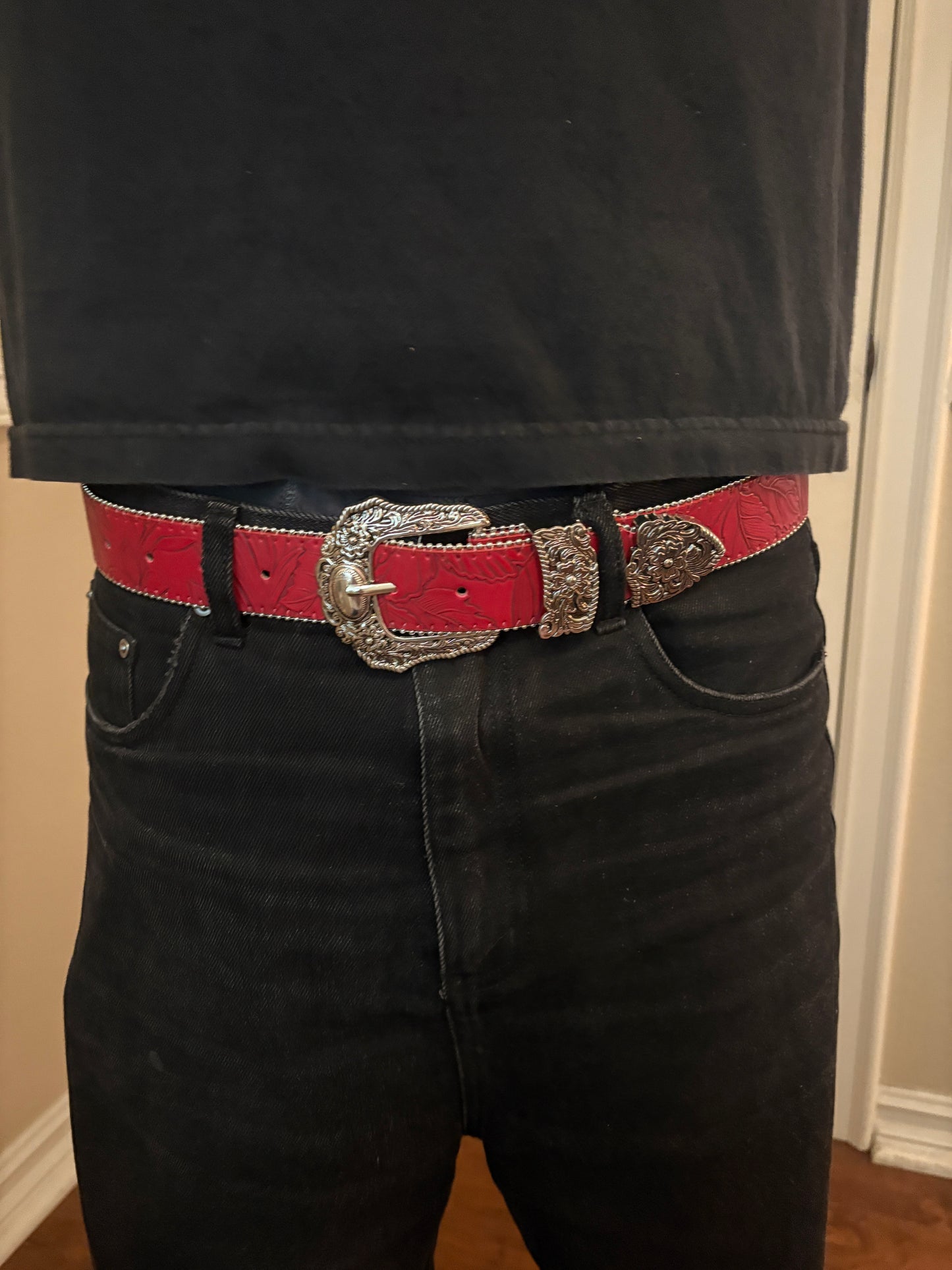Belt , wine red leaf belt
