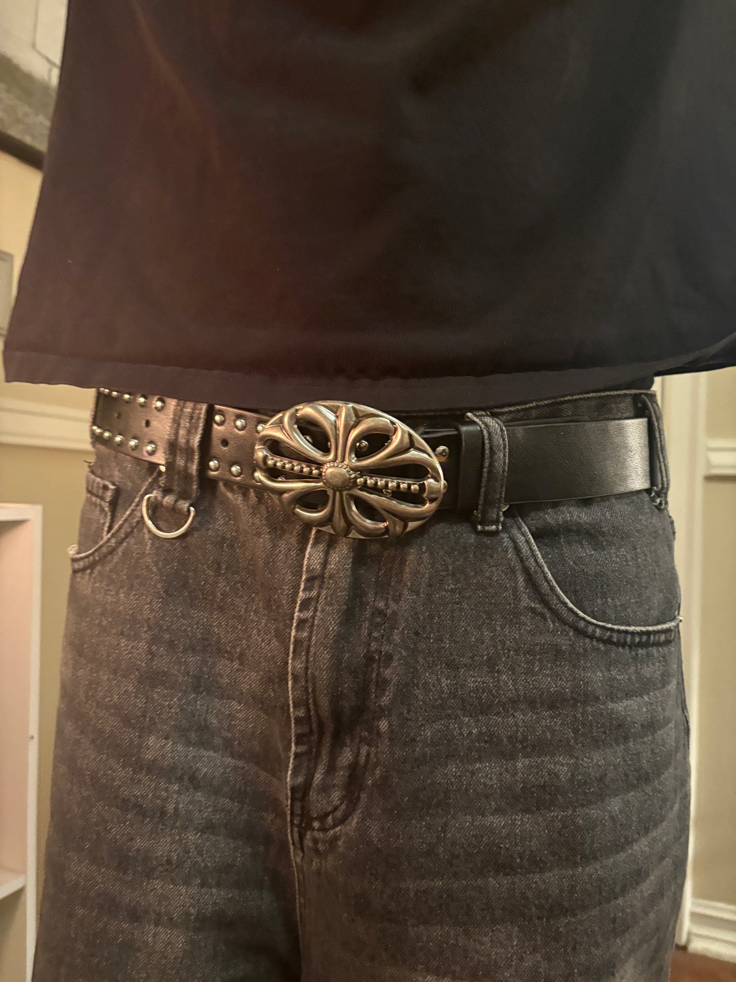 Belt , studded black cross belt