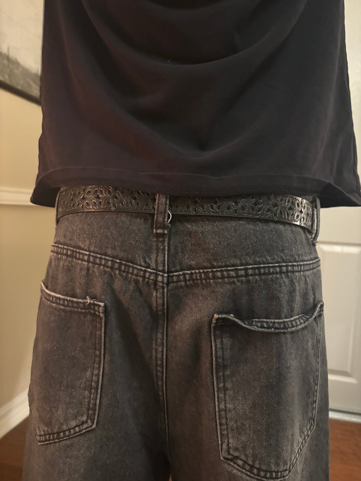 Belt , black woven pattern belt