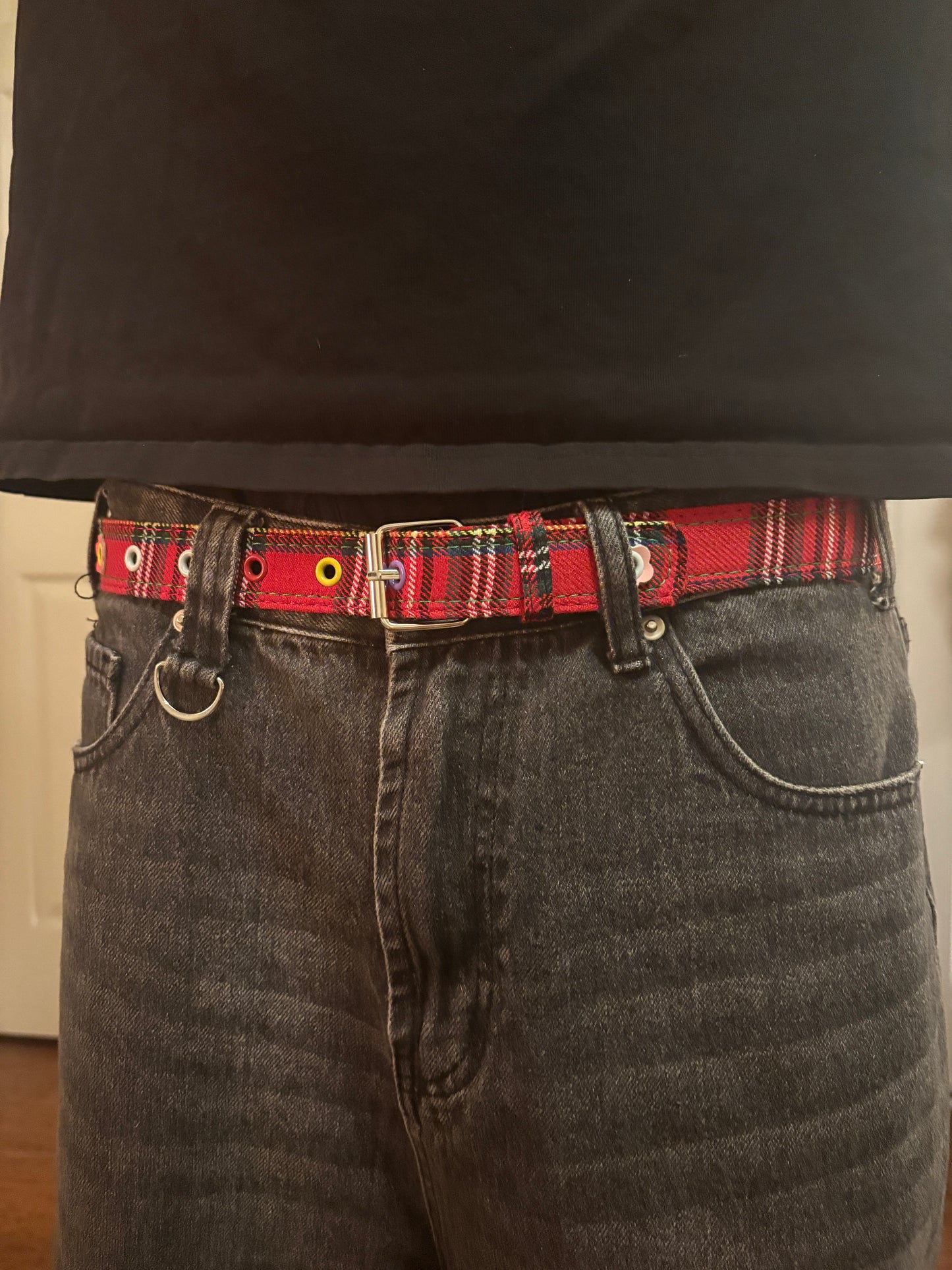 Belt , Red flannel plaid print belt