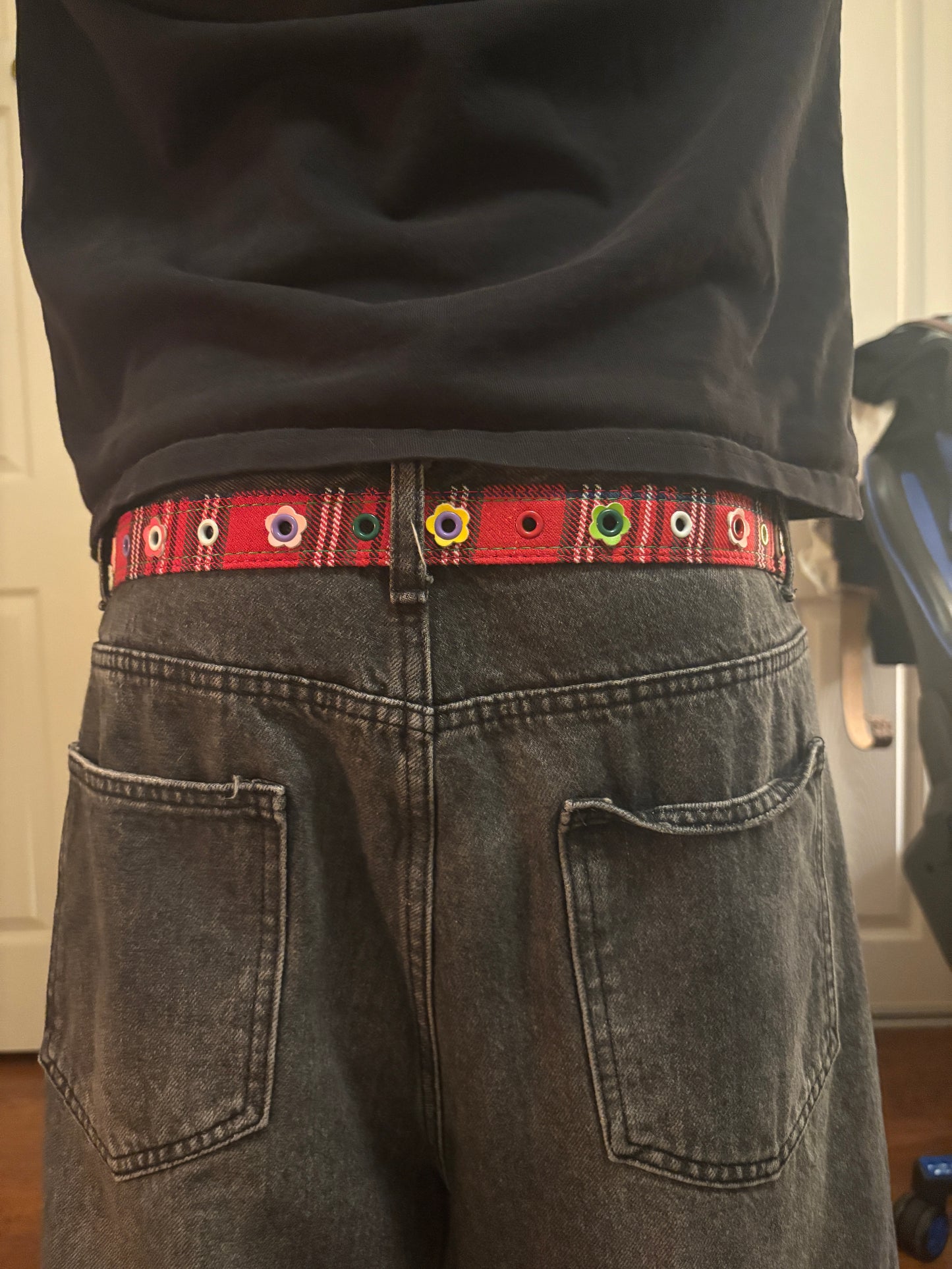 Belt , Red flannel plaid print belt