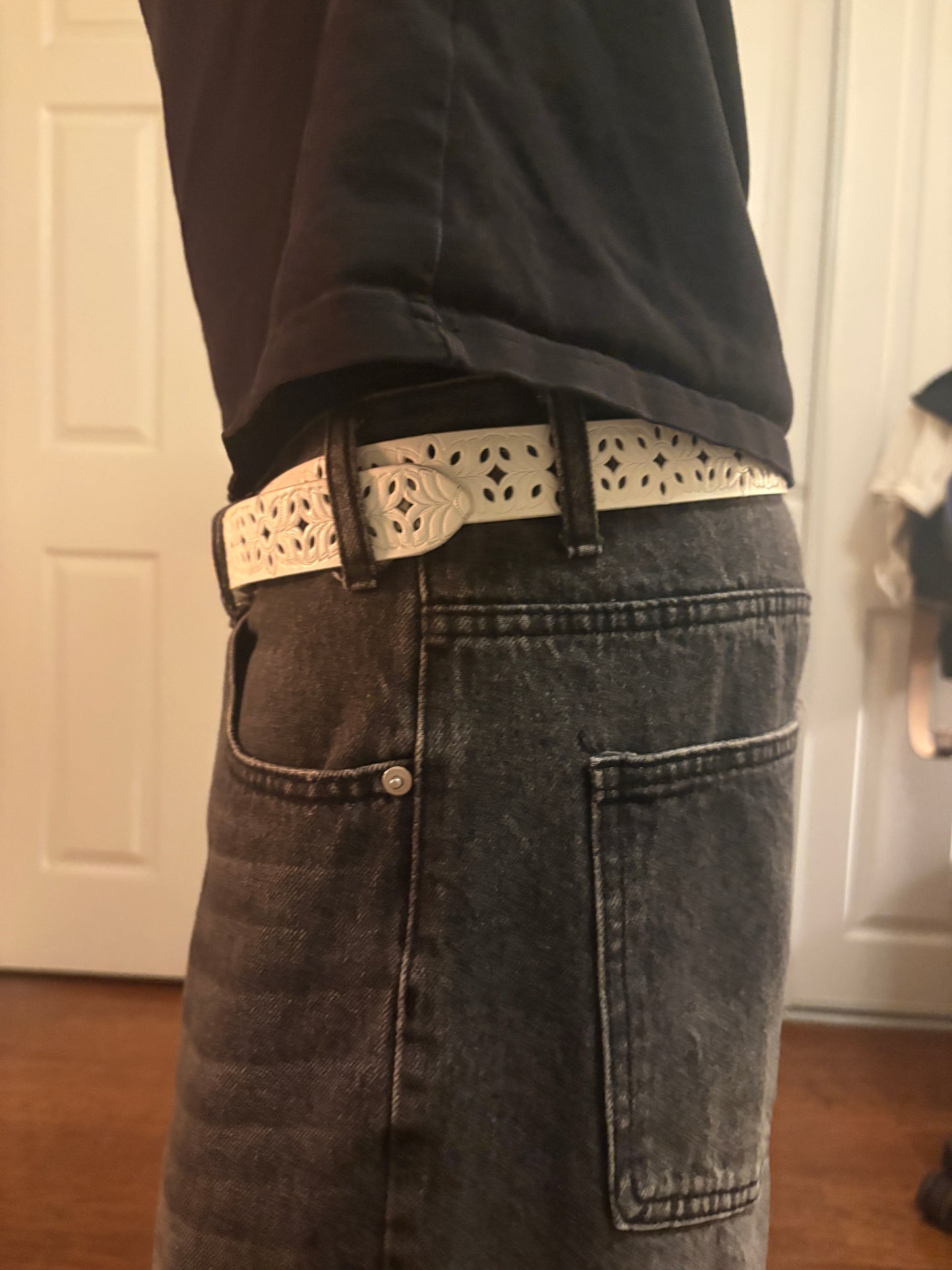 Belt , white woven pattern belt