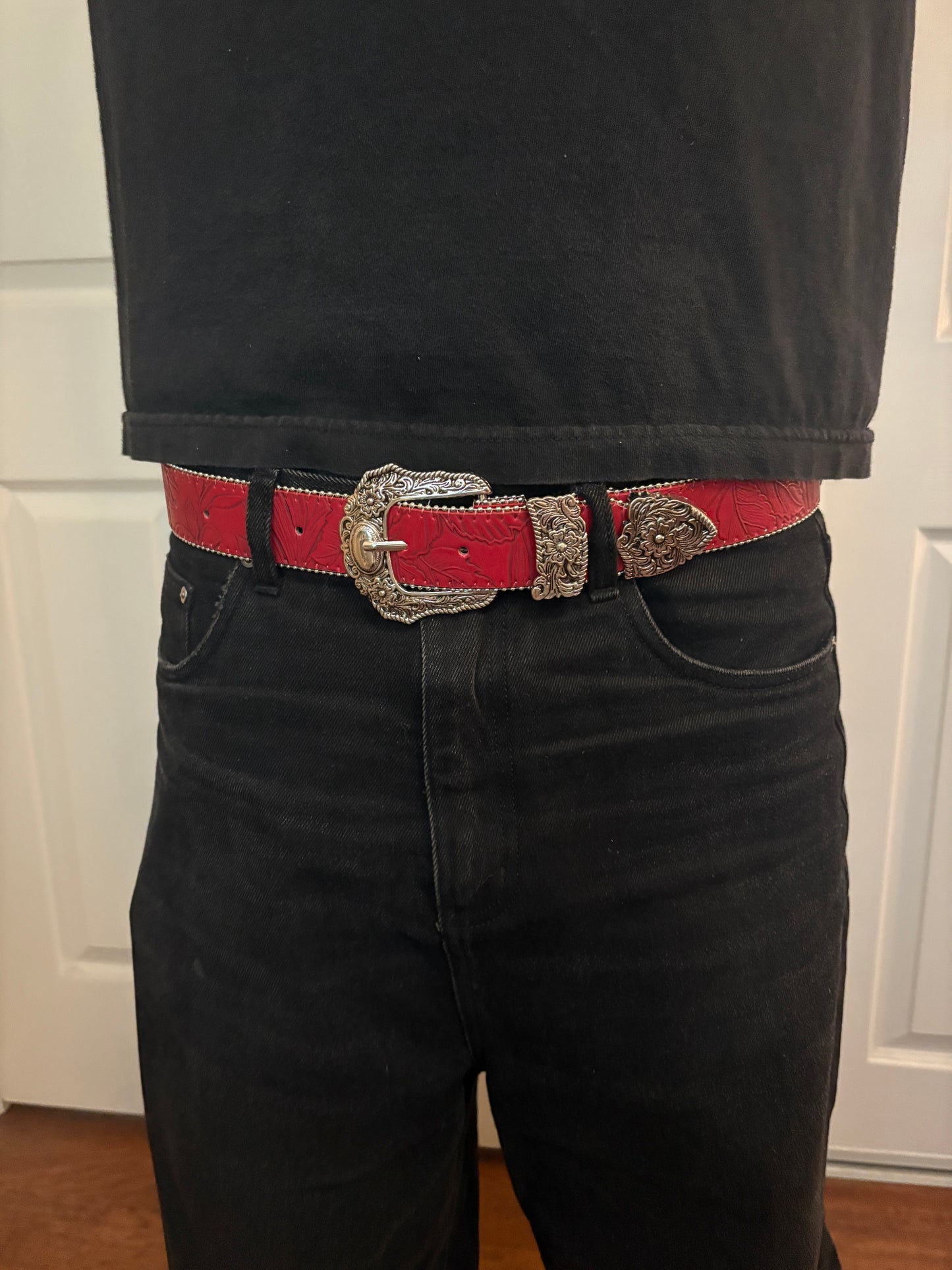 Belt , wine red leaf belt