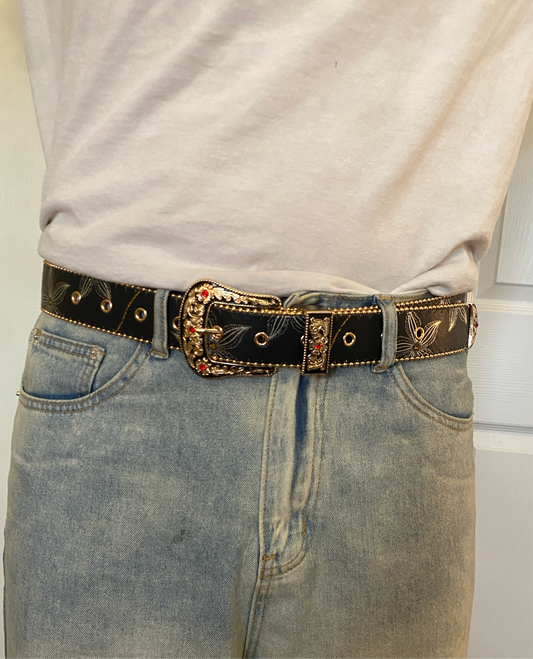 Belt, Flower embroidered belt