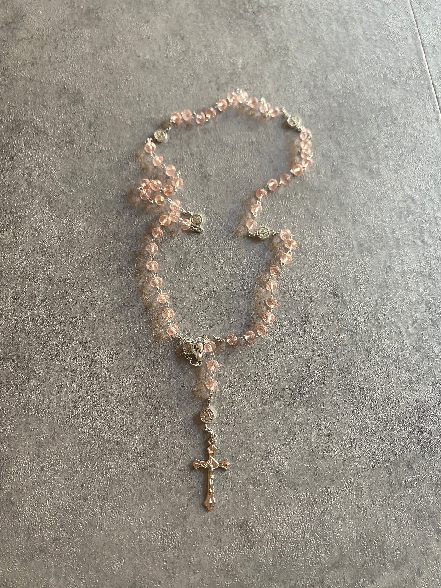 Necklace , Pink crystal rosary necklace