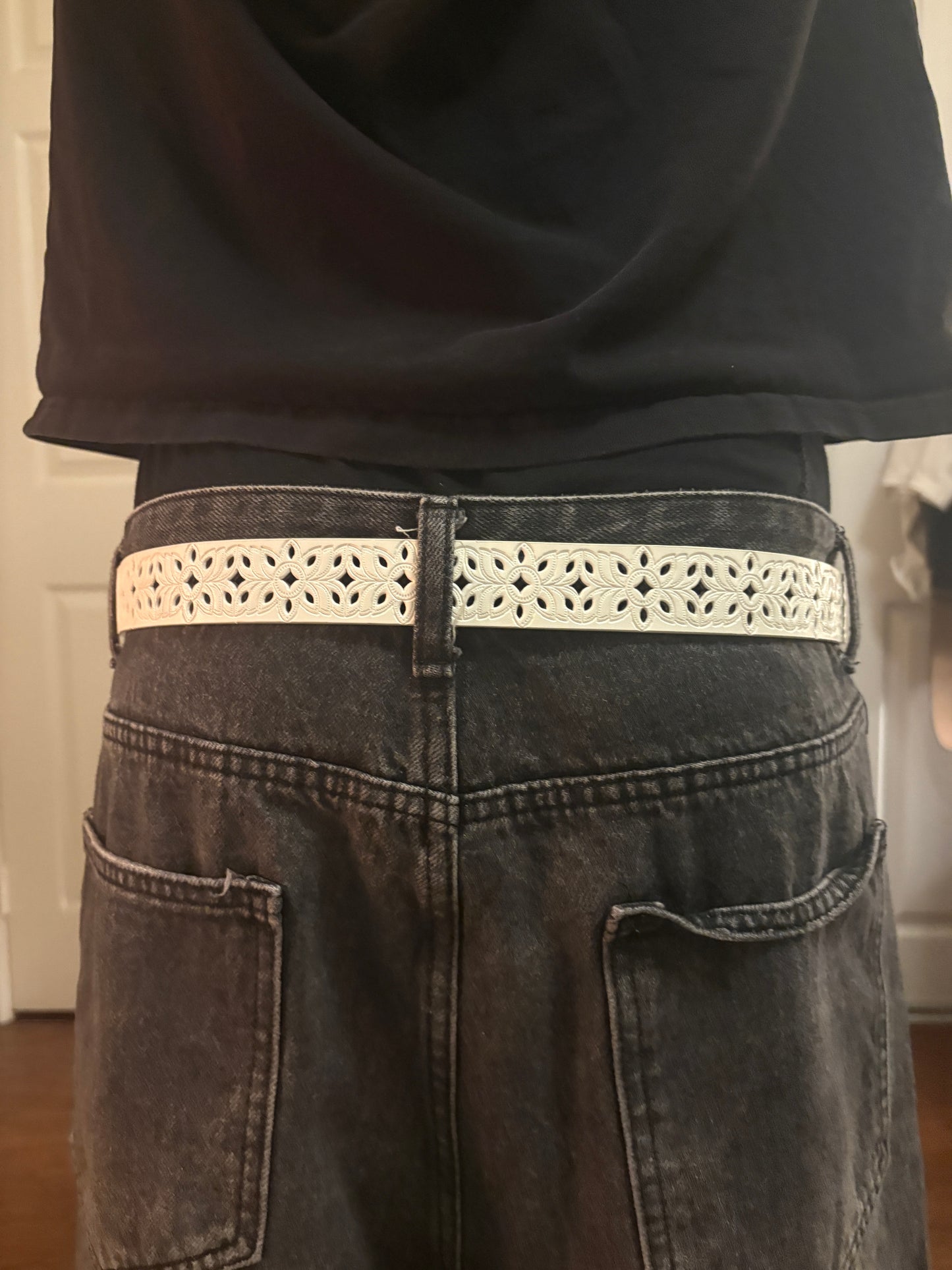 Belt , white woven pattern belt