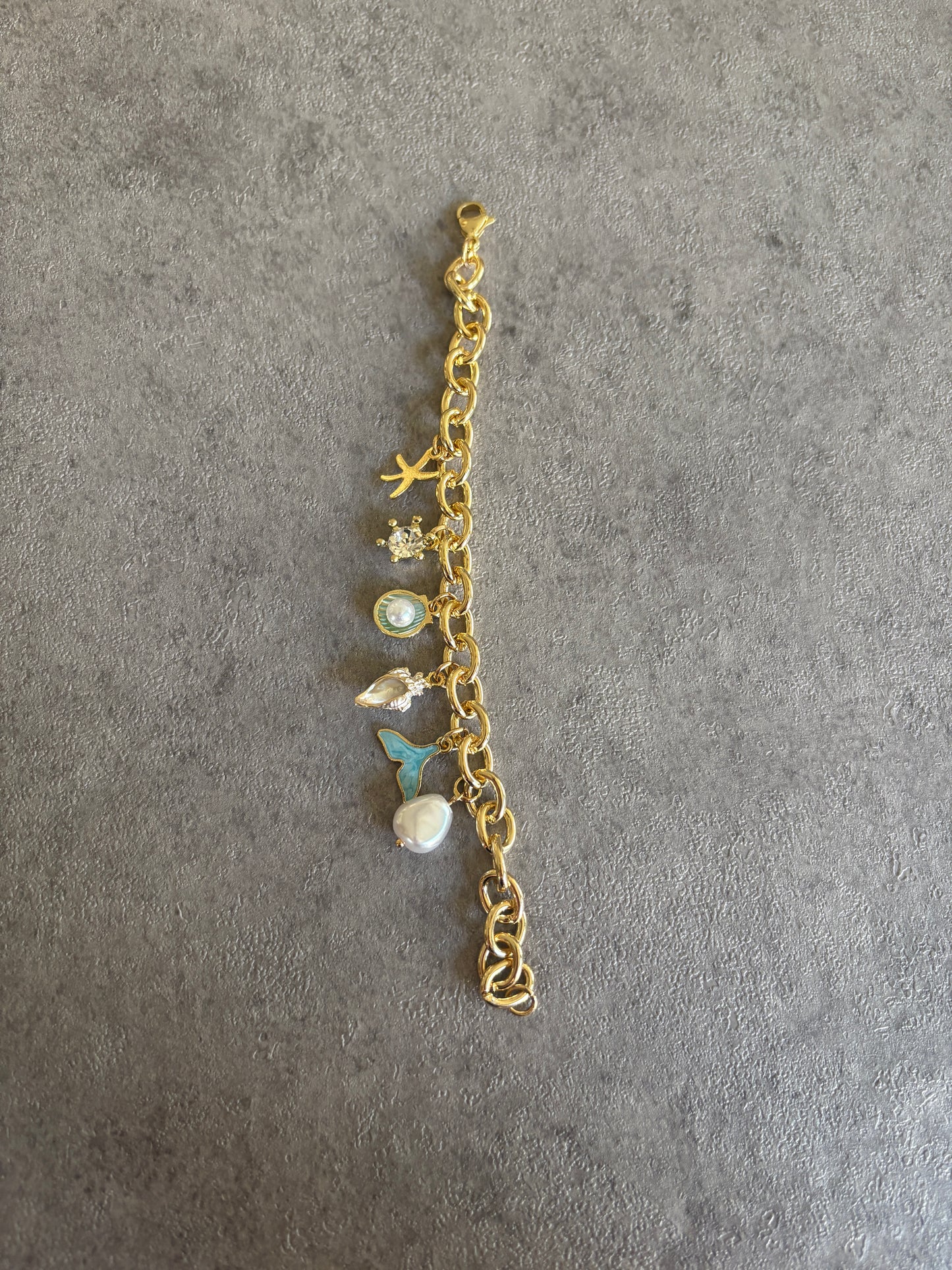 Bracelet , gold Cuban link beach charm bracelet