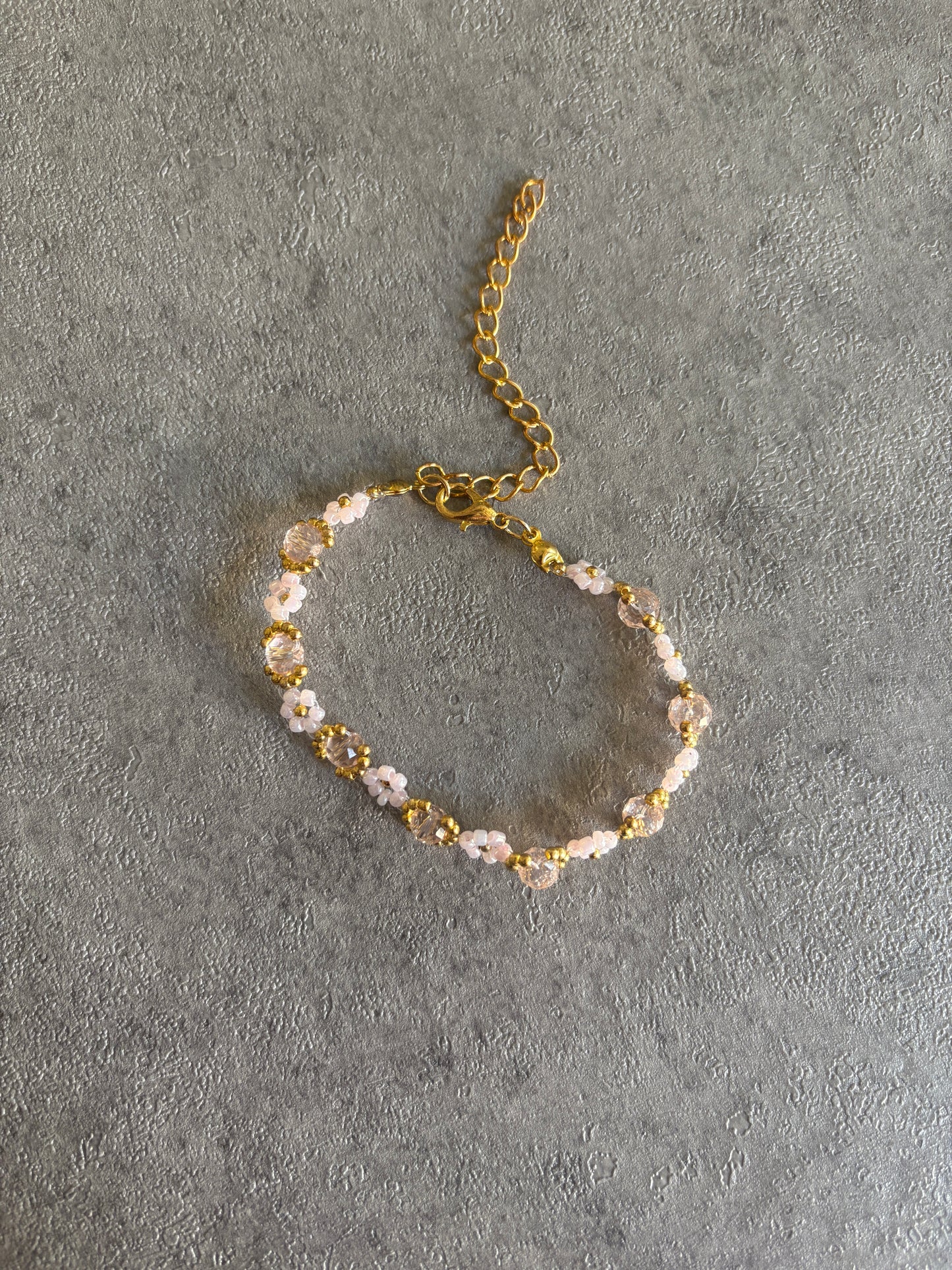 Bracelet , gold pink cherry blossom flower bracelet