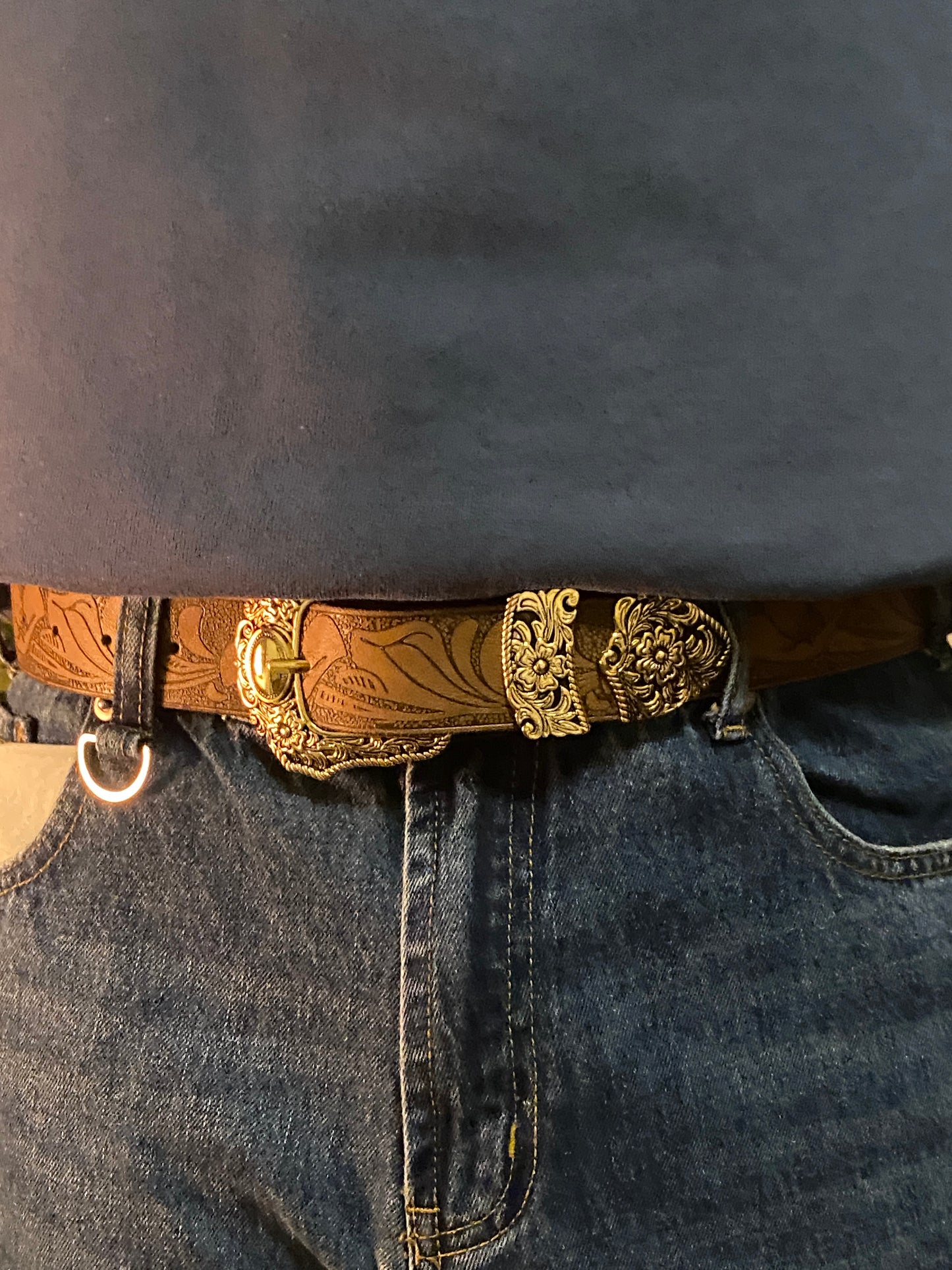 Belt, Silver buckle brown western belt