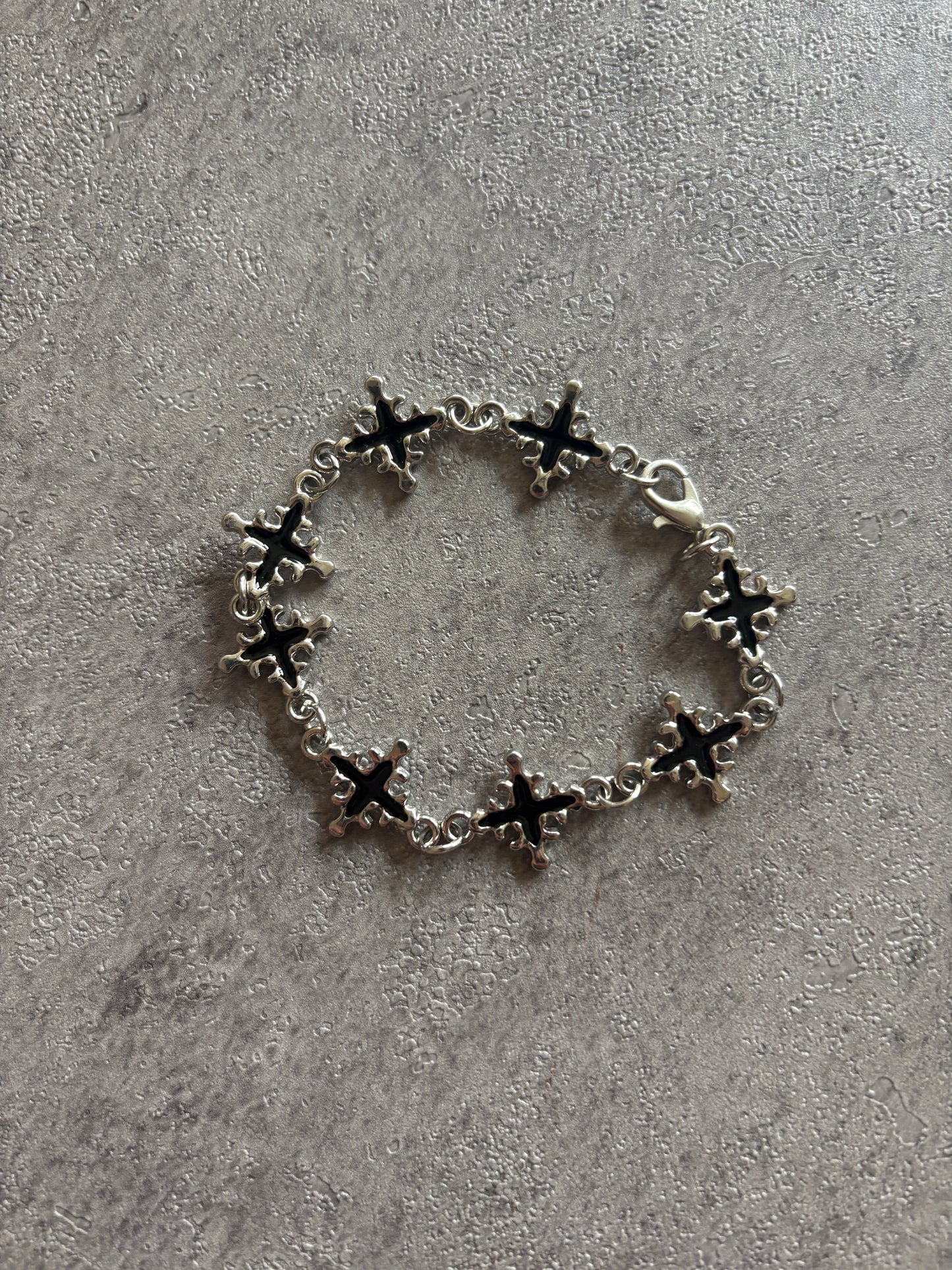 Bracelet , Y2K silver black cross bracelet