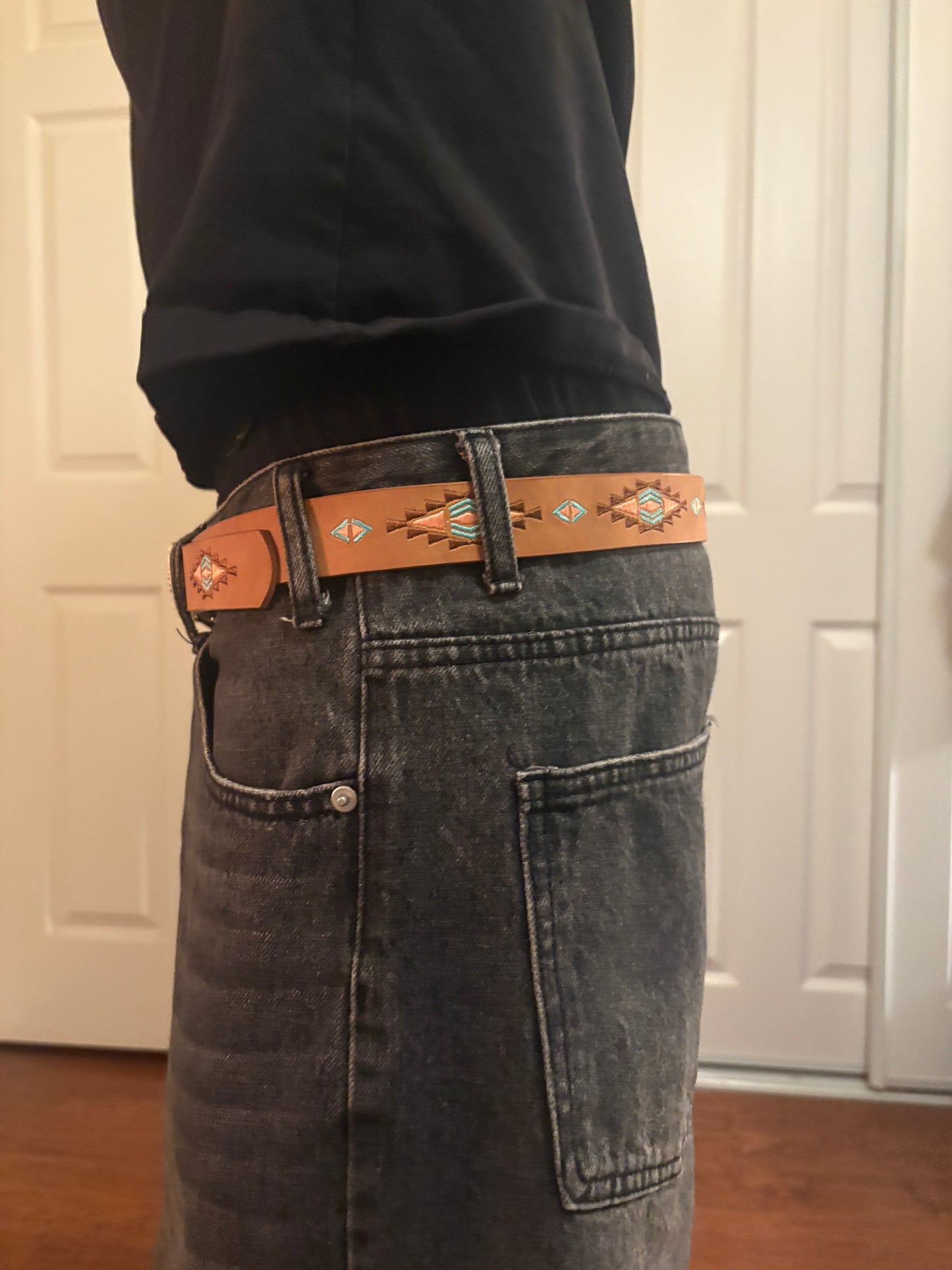 Belt , Aztec western print brown belt