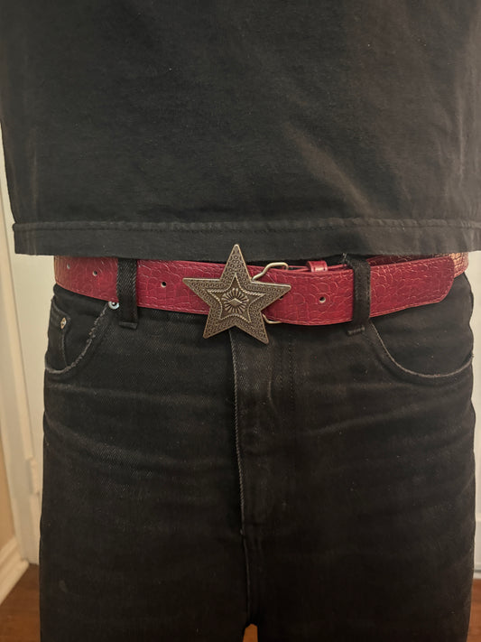 Belt , red croc print star buckle belt