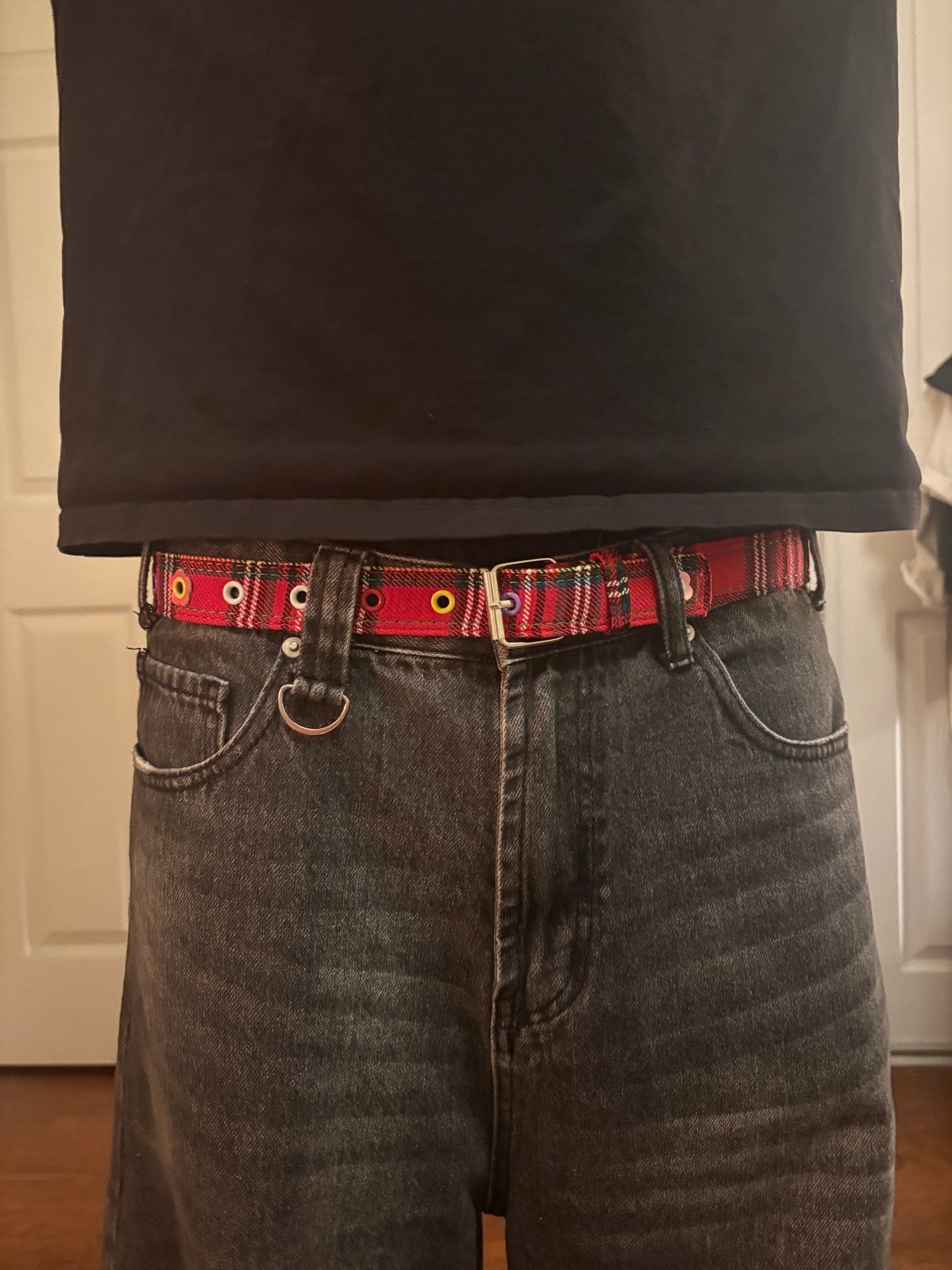 Belt , Red flannel plaid print belt