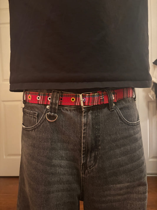 Belt , Red flannel plaid print belt