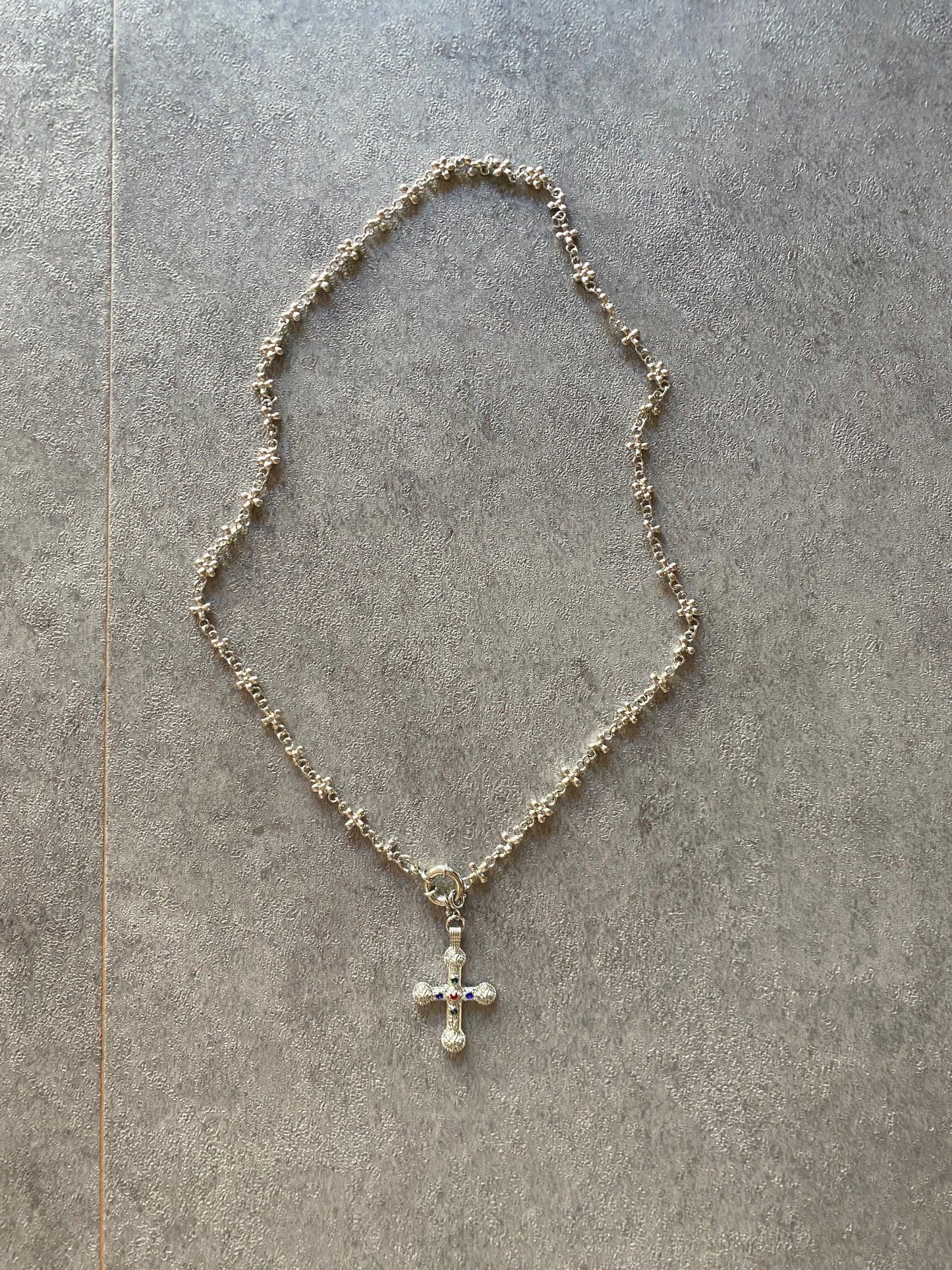 Necklace , Silver cross jewel flower necklace