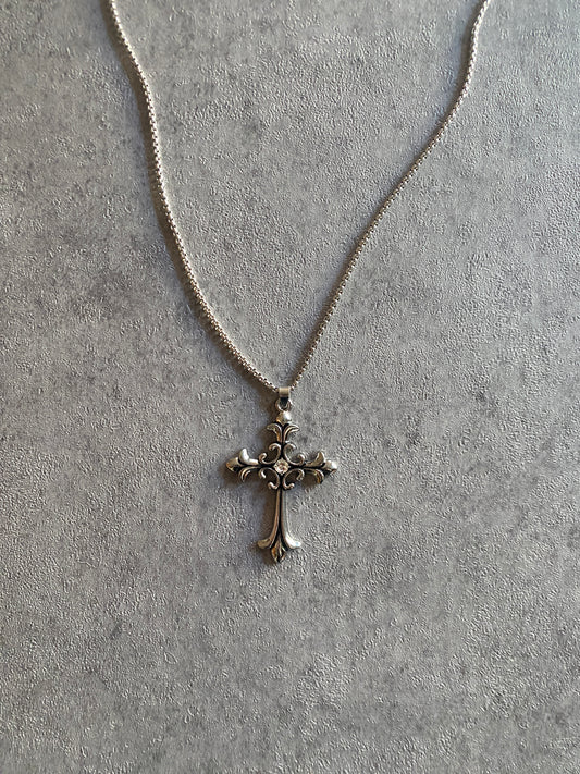 Necklace ,  big silver cross crystal chain