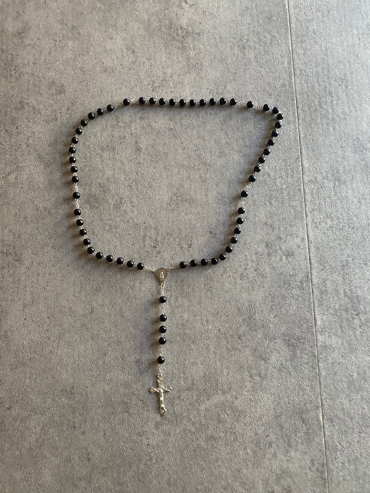Necklace , Black bead rosary necklace