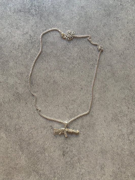 Necklace , Silver rhinestone rifle chain