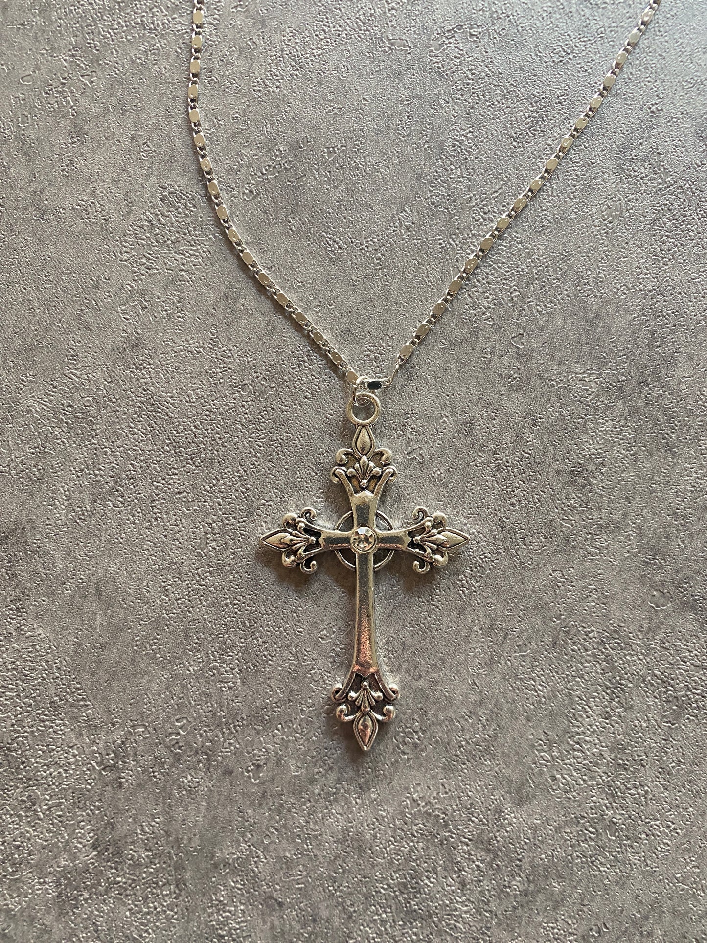Necklace  , Silver crystal cross chain
