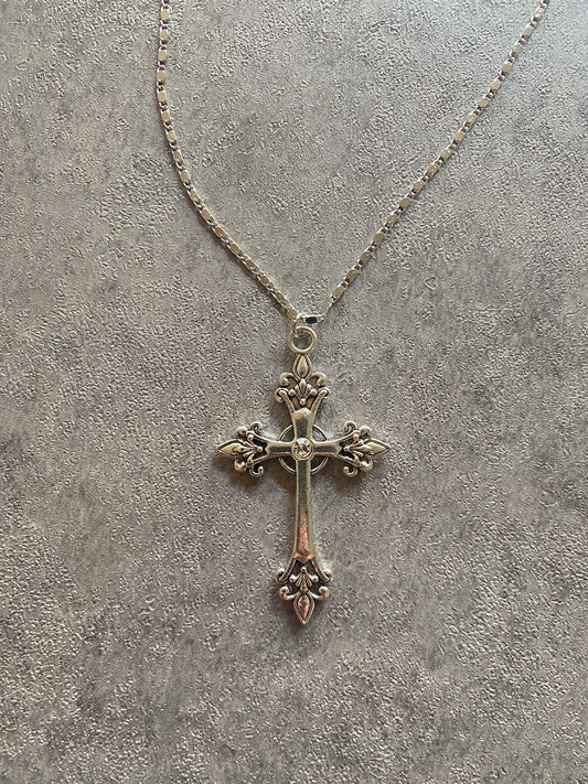 Necklace  , Silver crystal cross chain