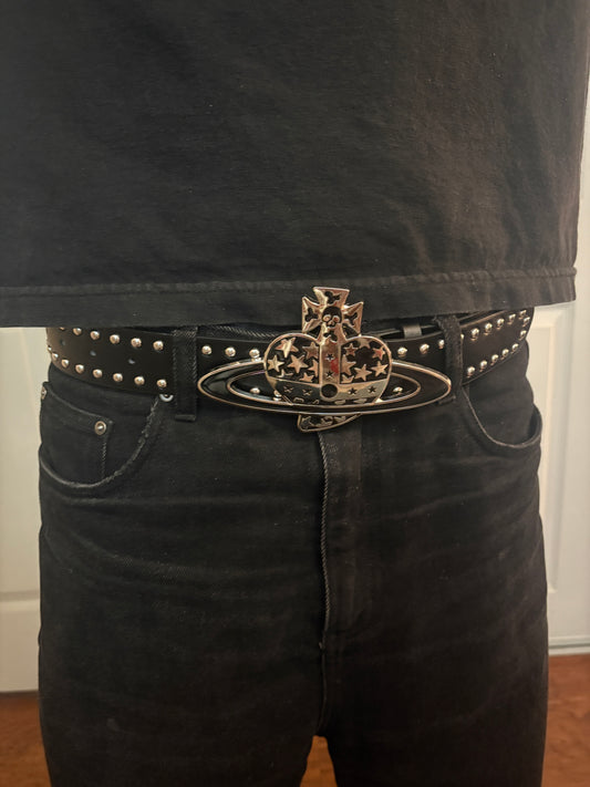 Belt , black studded Saturn heart belt