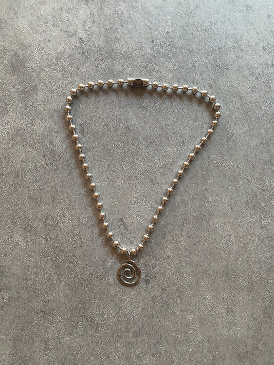 Necklace, Silver beaded swirl chain