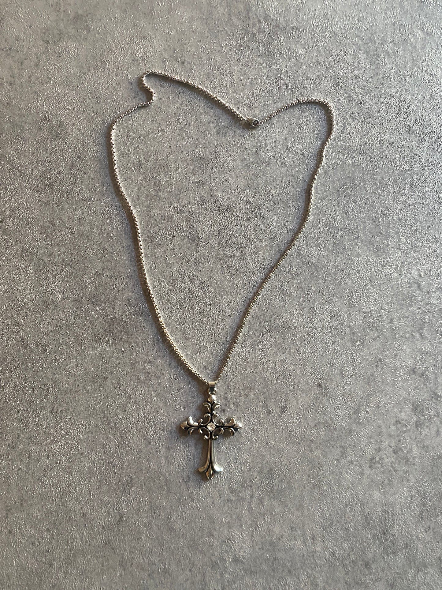 Necklace ,  big silver cross crystal chain