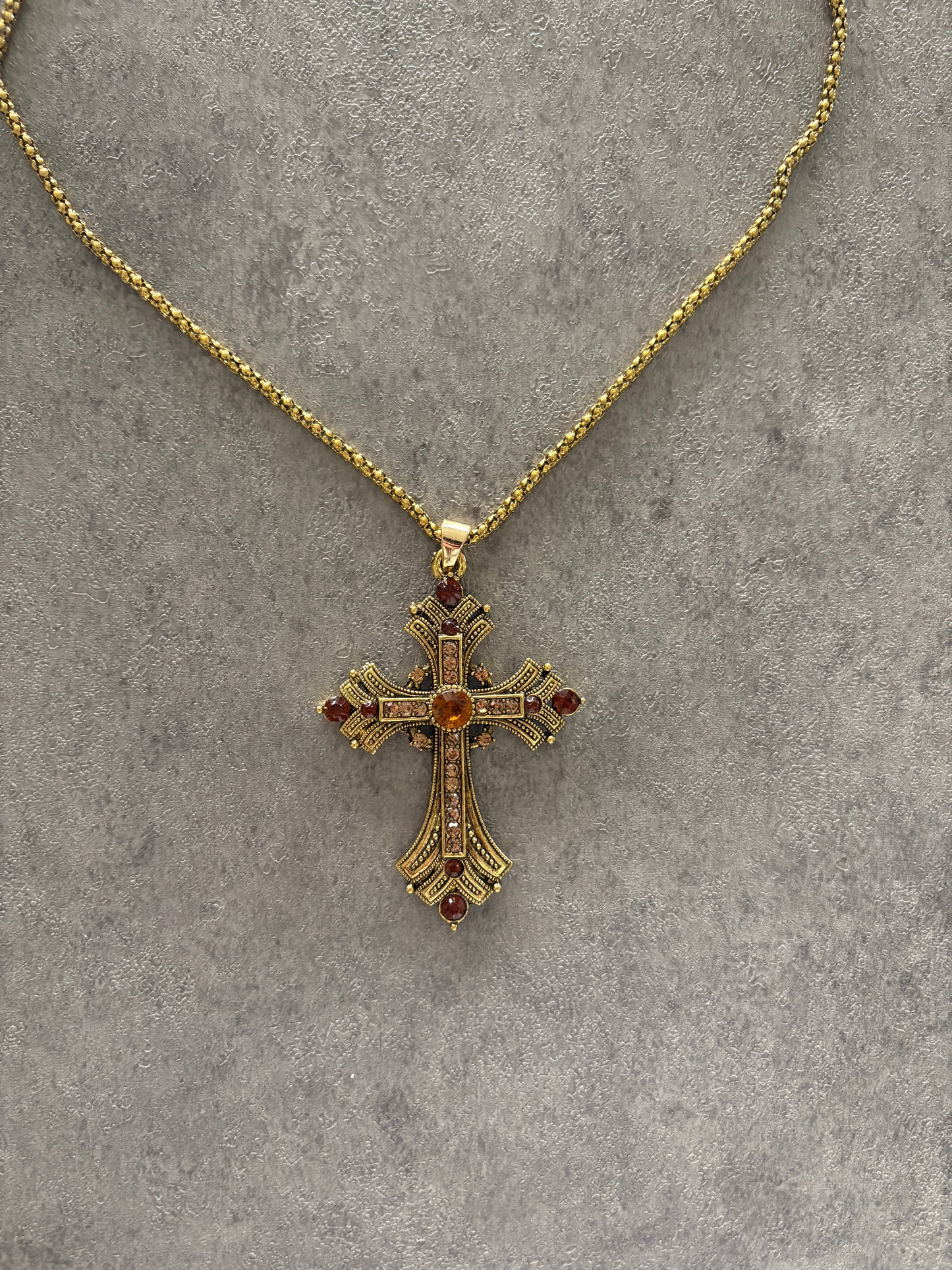 Necklace , Gold gemstone cross necklace