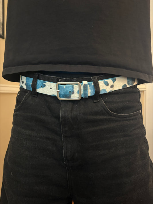 Belt , blue moon cowprint belt