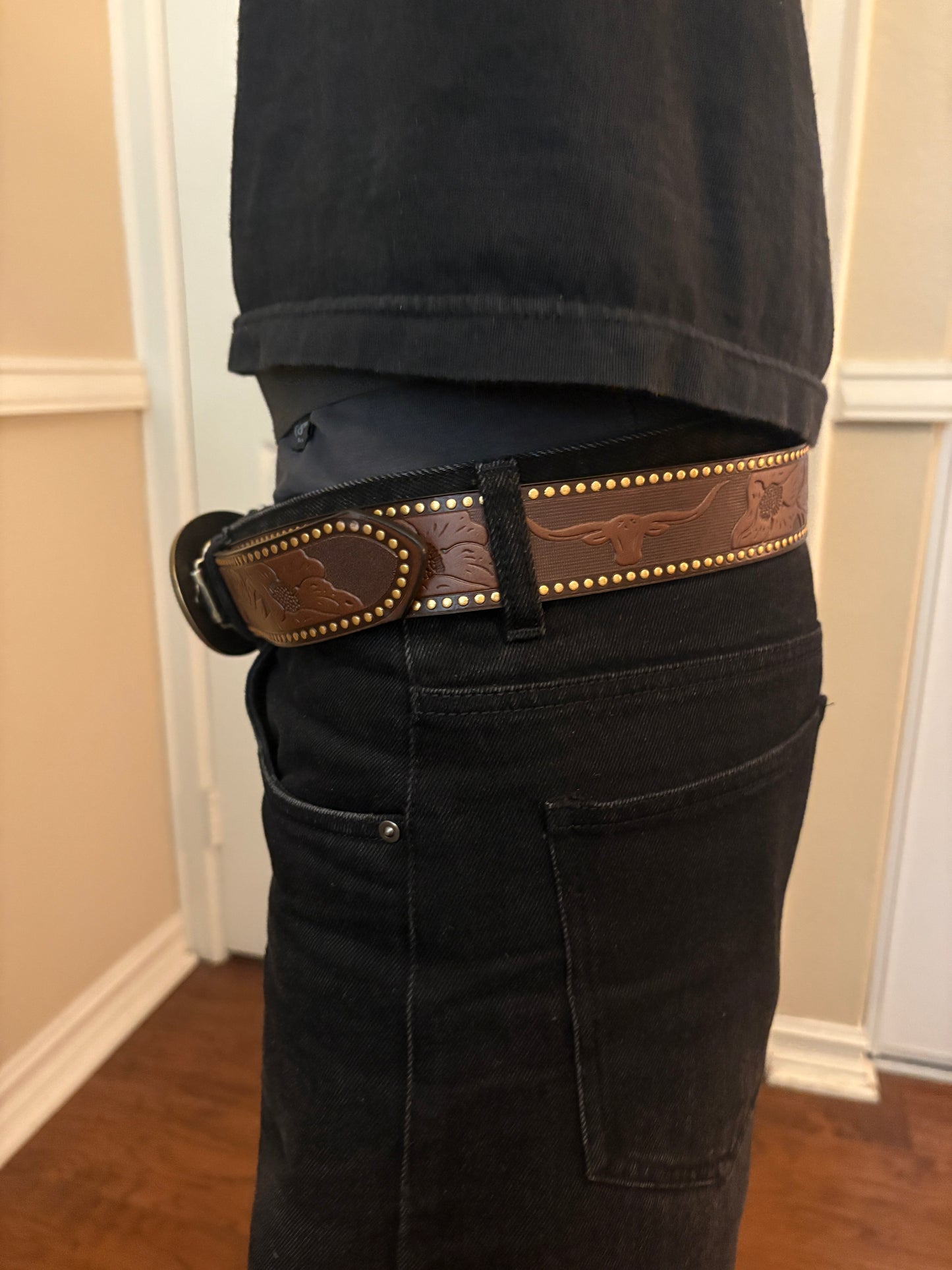 Belt , cow print western cowboy belt