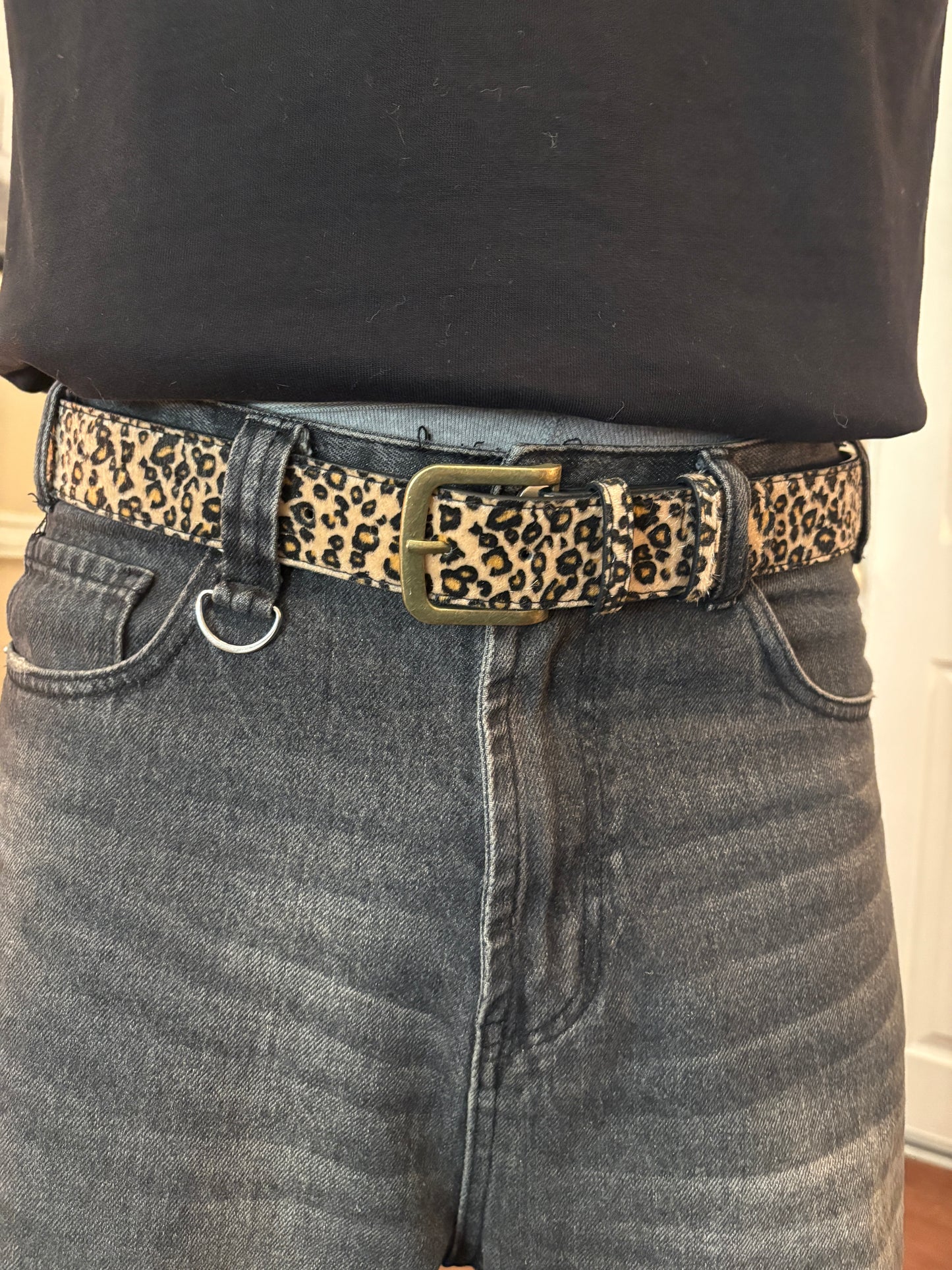 Belt, cheetah print belt gold buckle